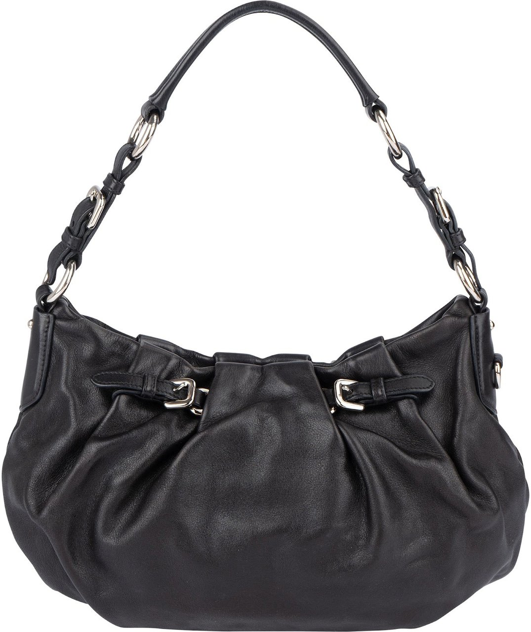 Prada Nappa Leather Gaufre Hobo Shoulder Bag Zwart