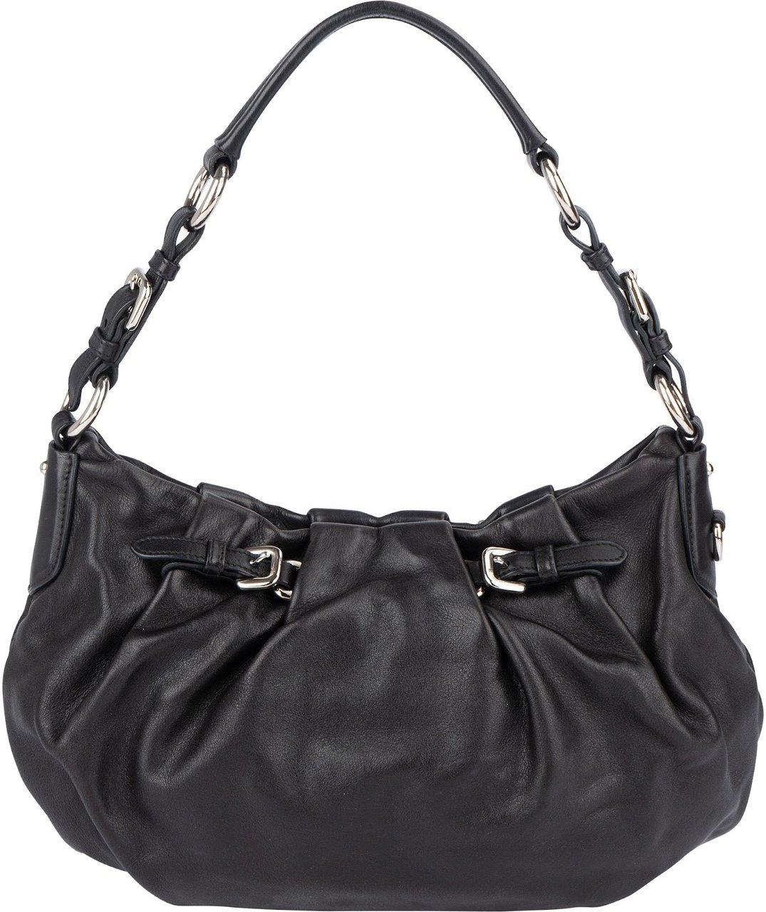 Prada Prada Nappa Leather Gaufre Hobo Shoulder Bag Zwart
