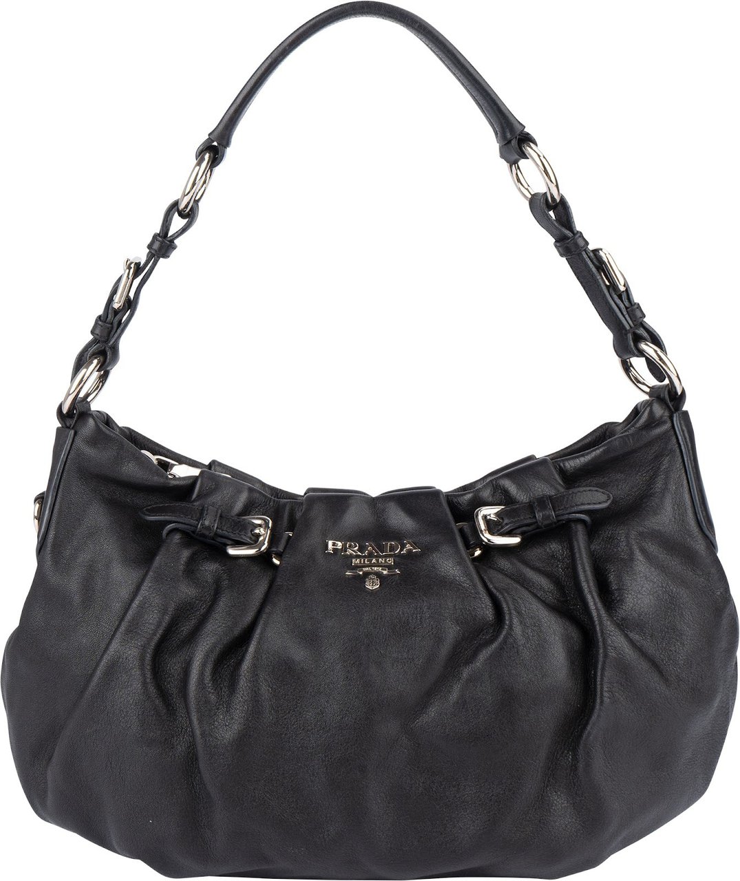 Prada Prada Nappa Leather Gaufre Hobo Shoulder Bag Zwart