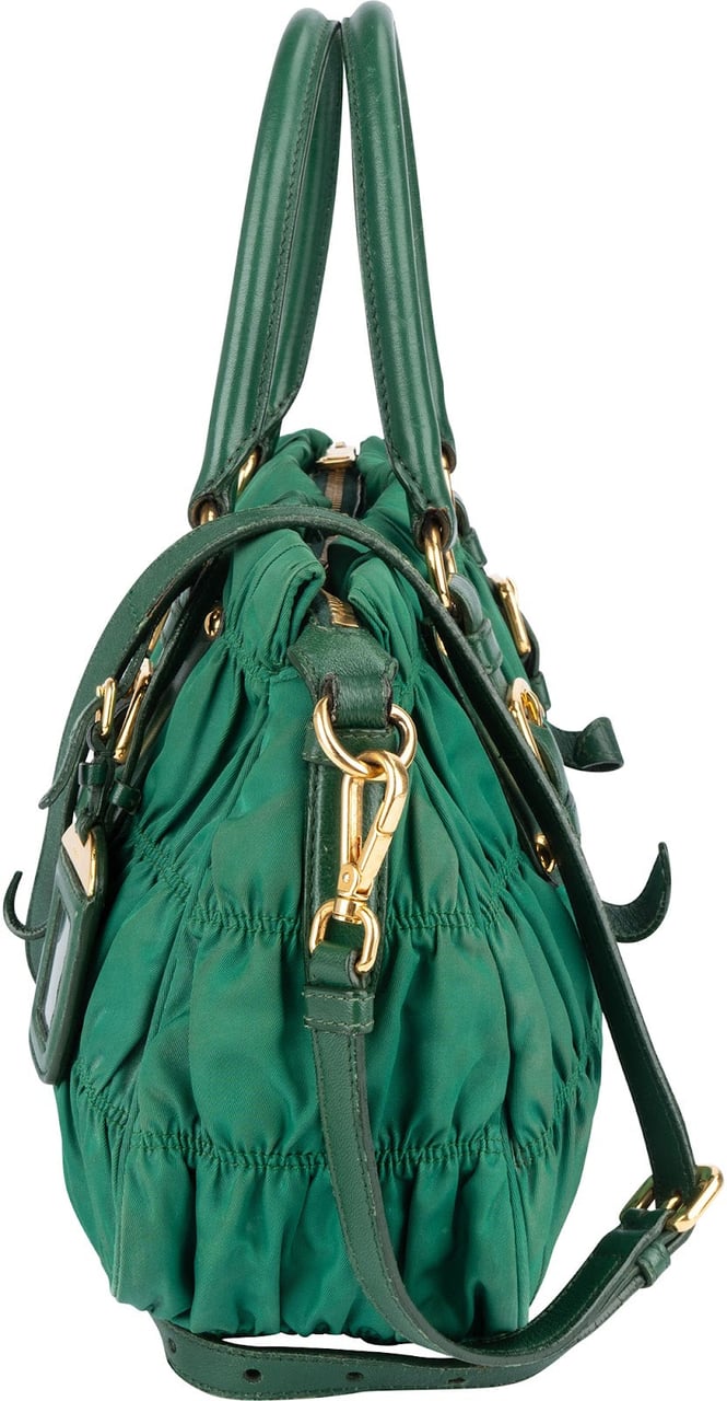 Prada Prada Quilted Nylon City Handbag Groen