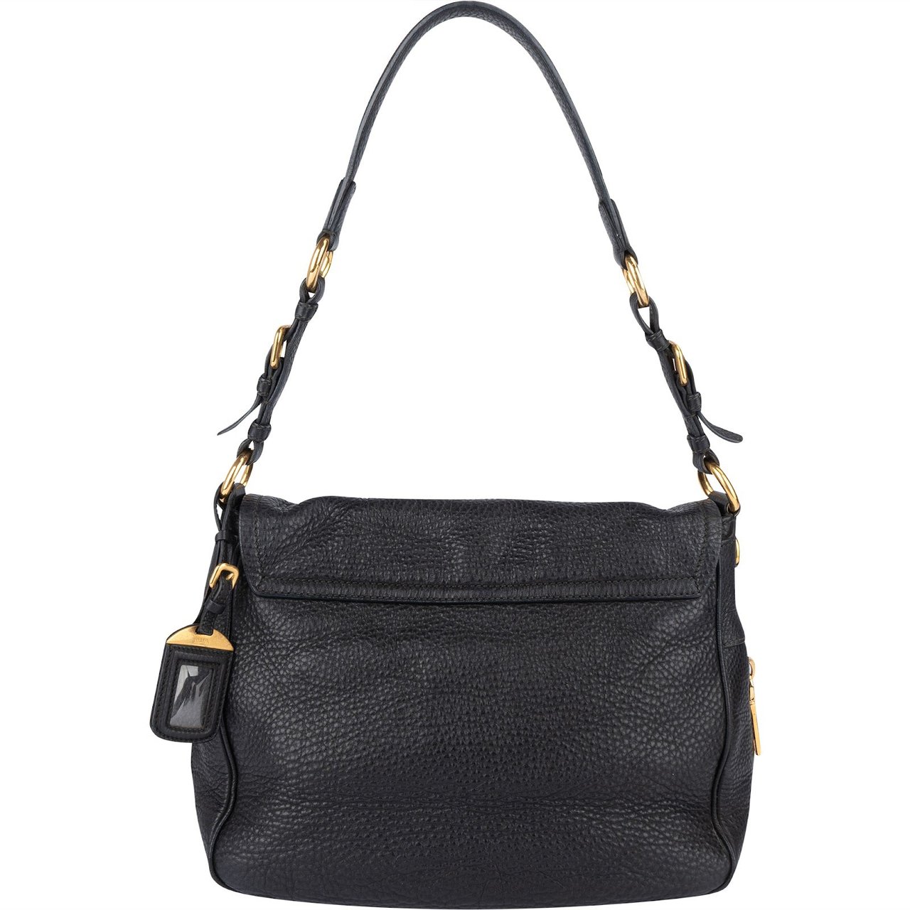 Prada Prada Vitello Daino Flap Hobo Shoulder Bag Zwart