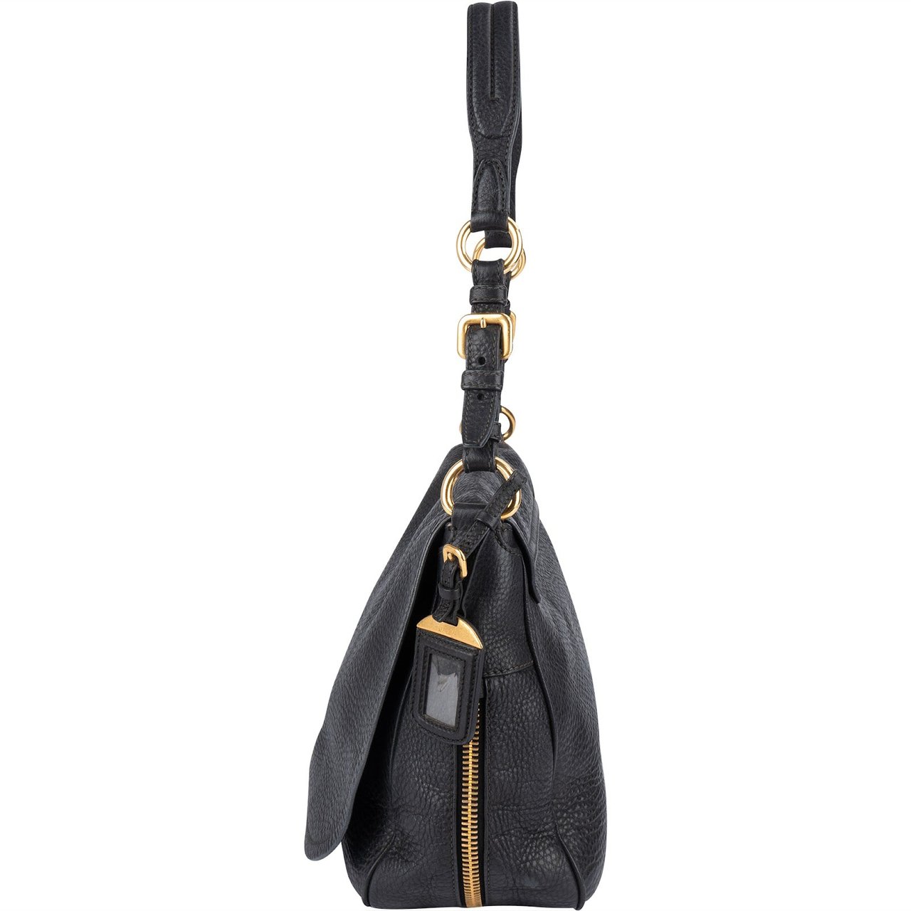 Prada Prada Vitello Daino Flap Hobo Shoulder Bag Zwart