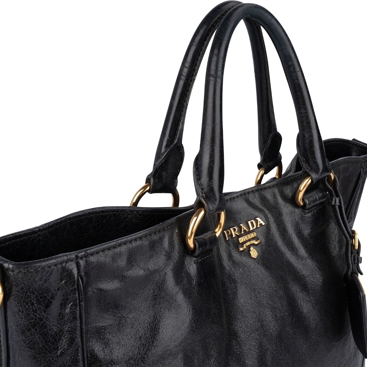 Prada Prada Vitello Shine Leather Handbag Zwart