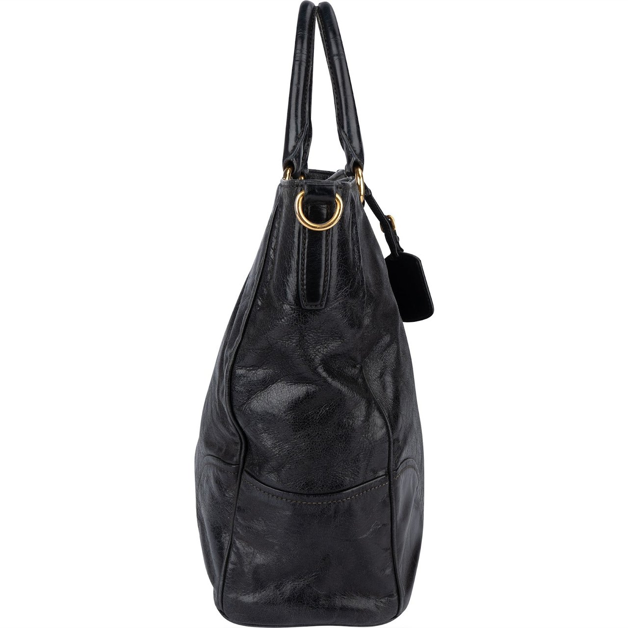 Prada Prada Vitello Shine Leather Handbag Zwart