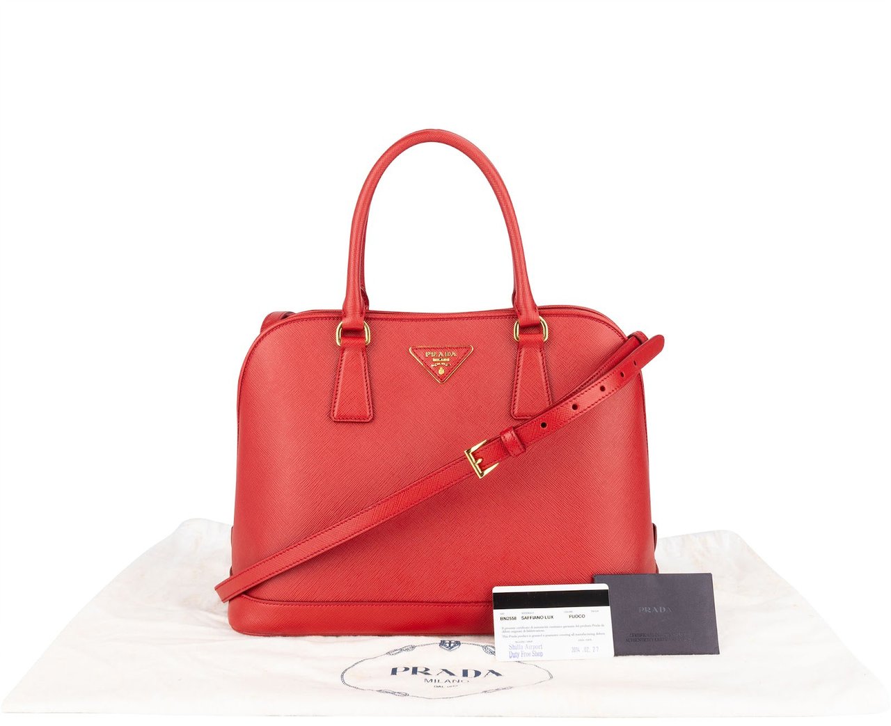 Prada Red Saffiano Leather Promenade Handbag Divers