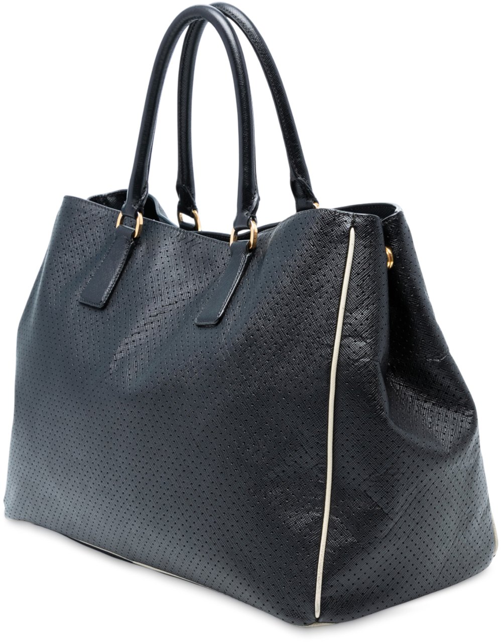 Prada Large Perforated Saffiano Lux Galleria Tote Zwart