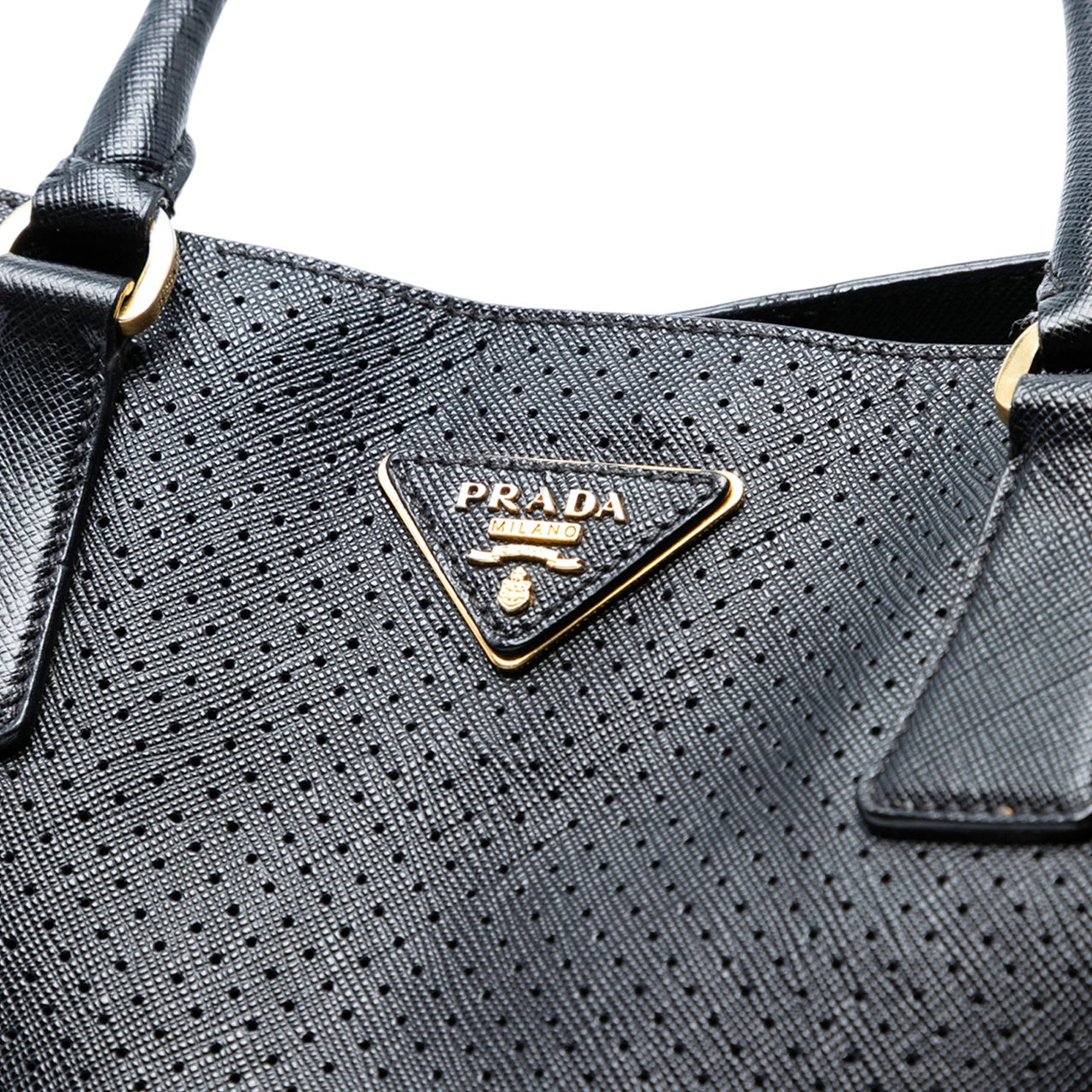 Prada Large Perforated Saffiano Lux Galleria Tote Zwart