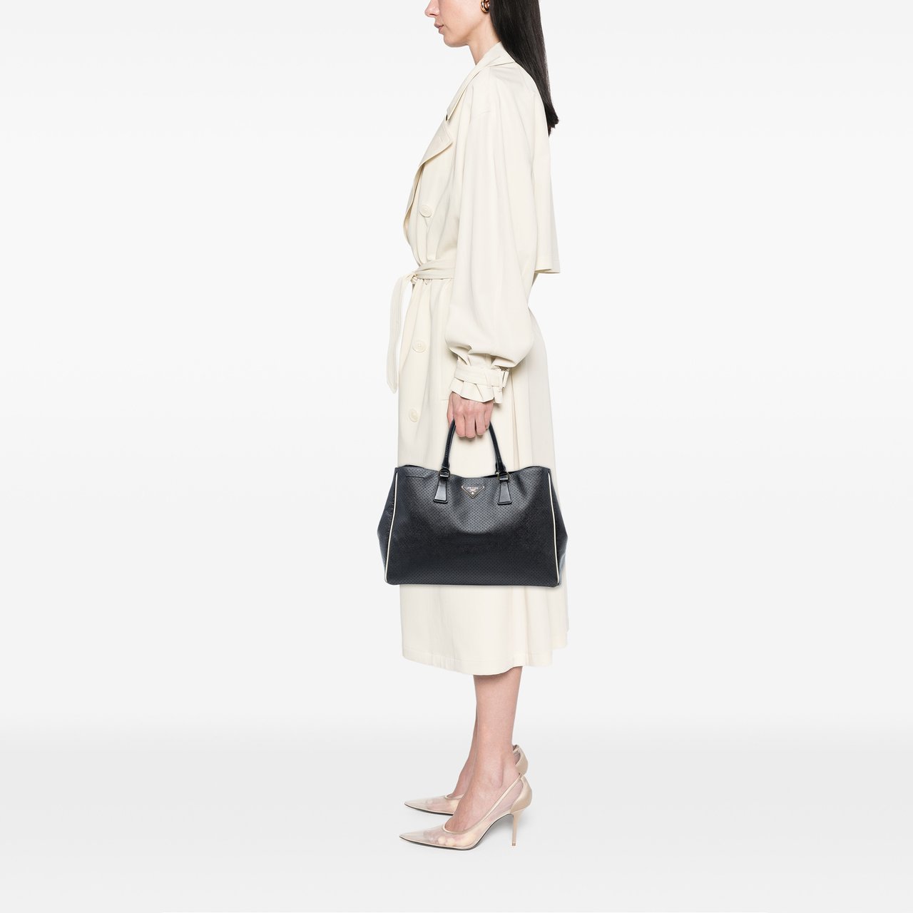 Prada Large Perforated Saffiano Lux Galleria Tote Zwart