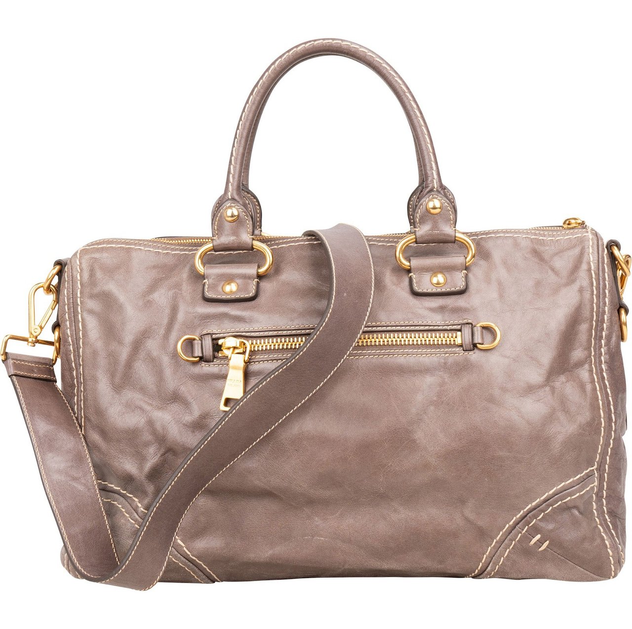 Prada Prada Vitello Lux Leather Bauletto Satchel Handbag Beige