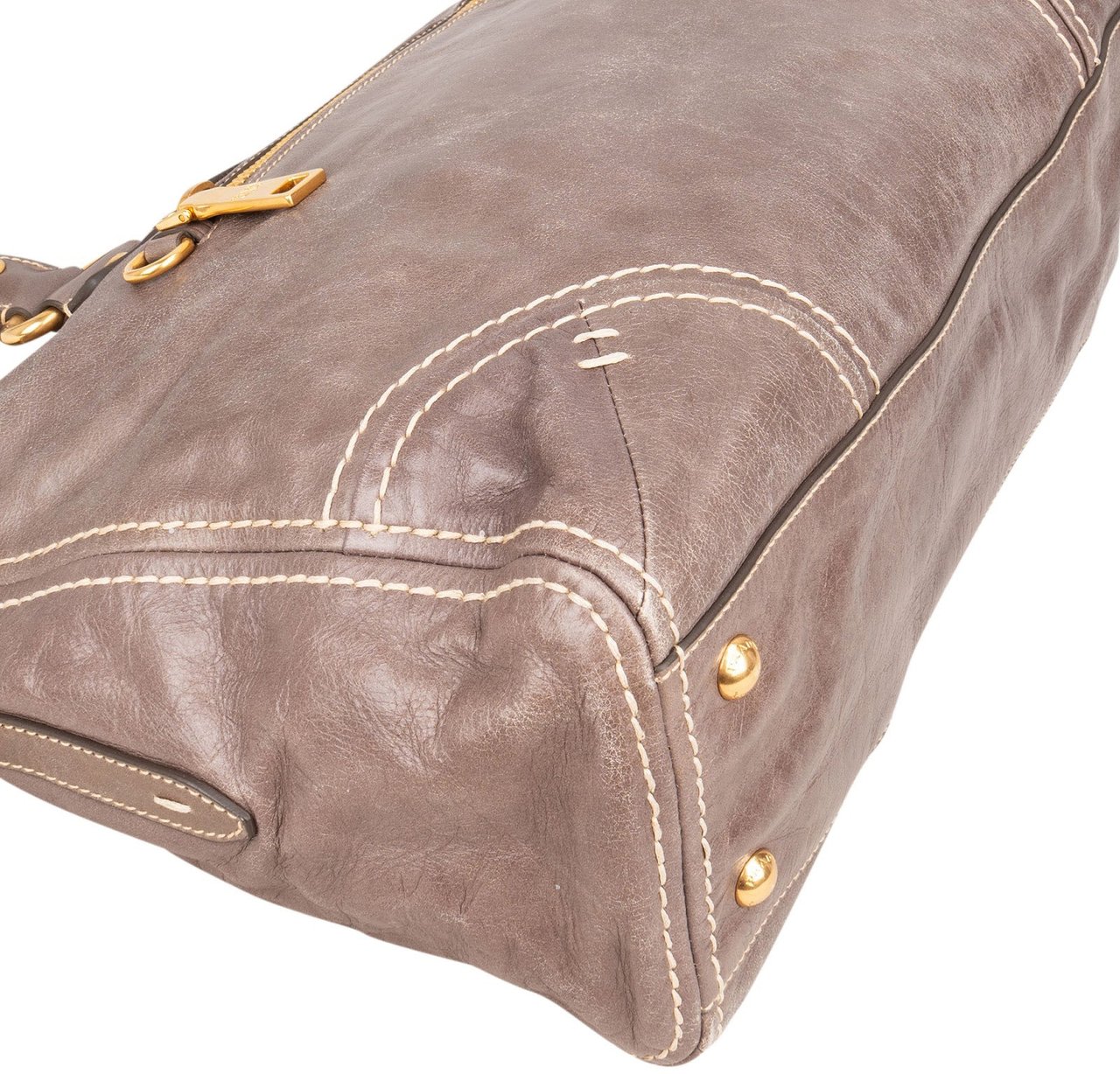 Prada Prada Vitello Lux Leather Bauletto Satchel Handbag Beige