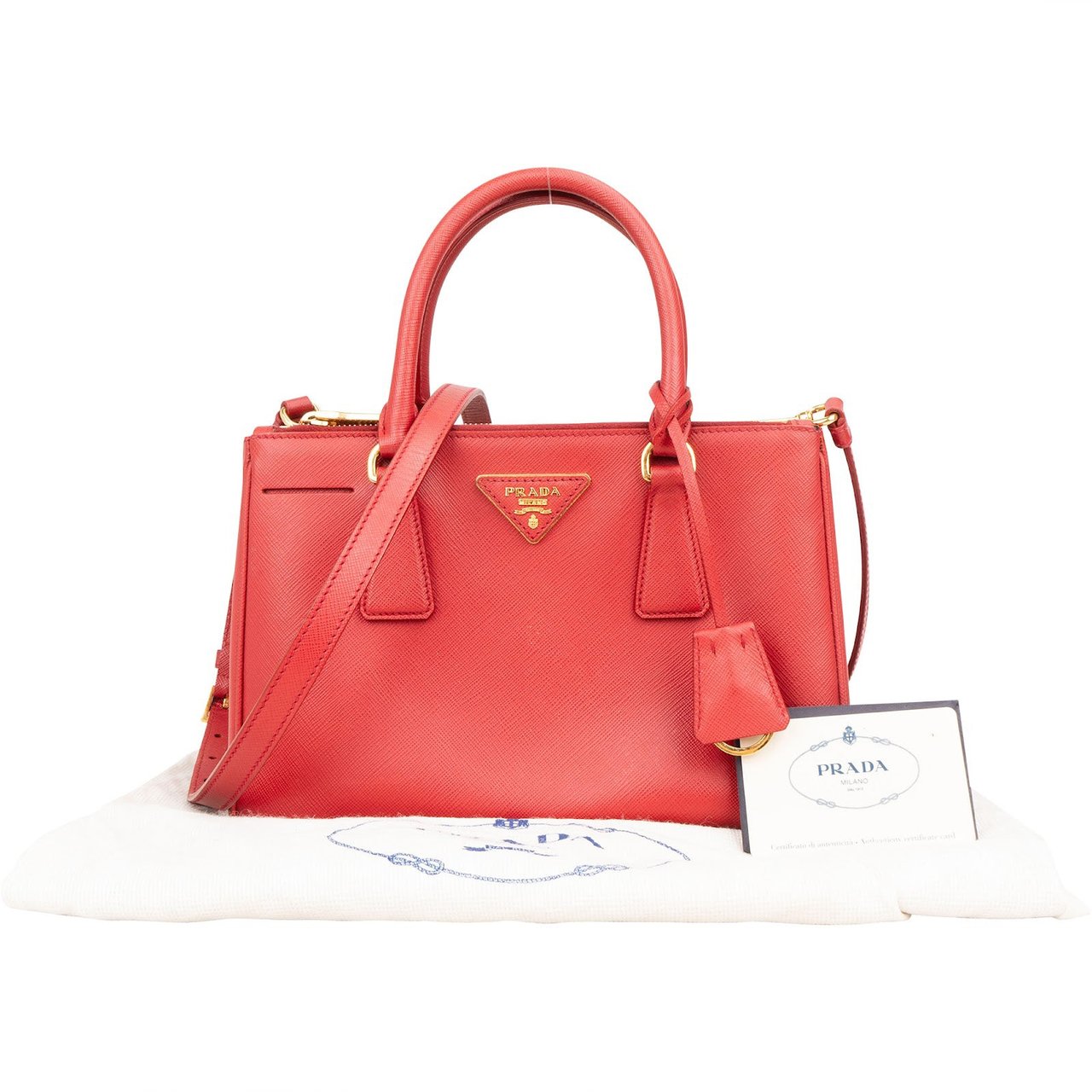 Prada Prada Saffiano Leather Small Galleria Handbag Rood