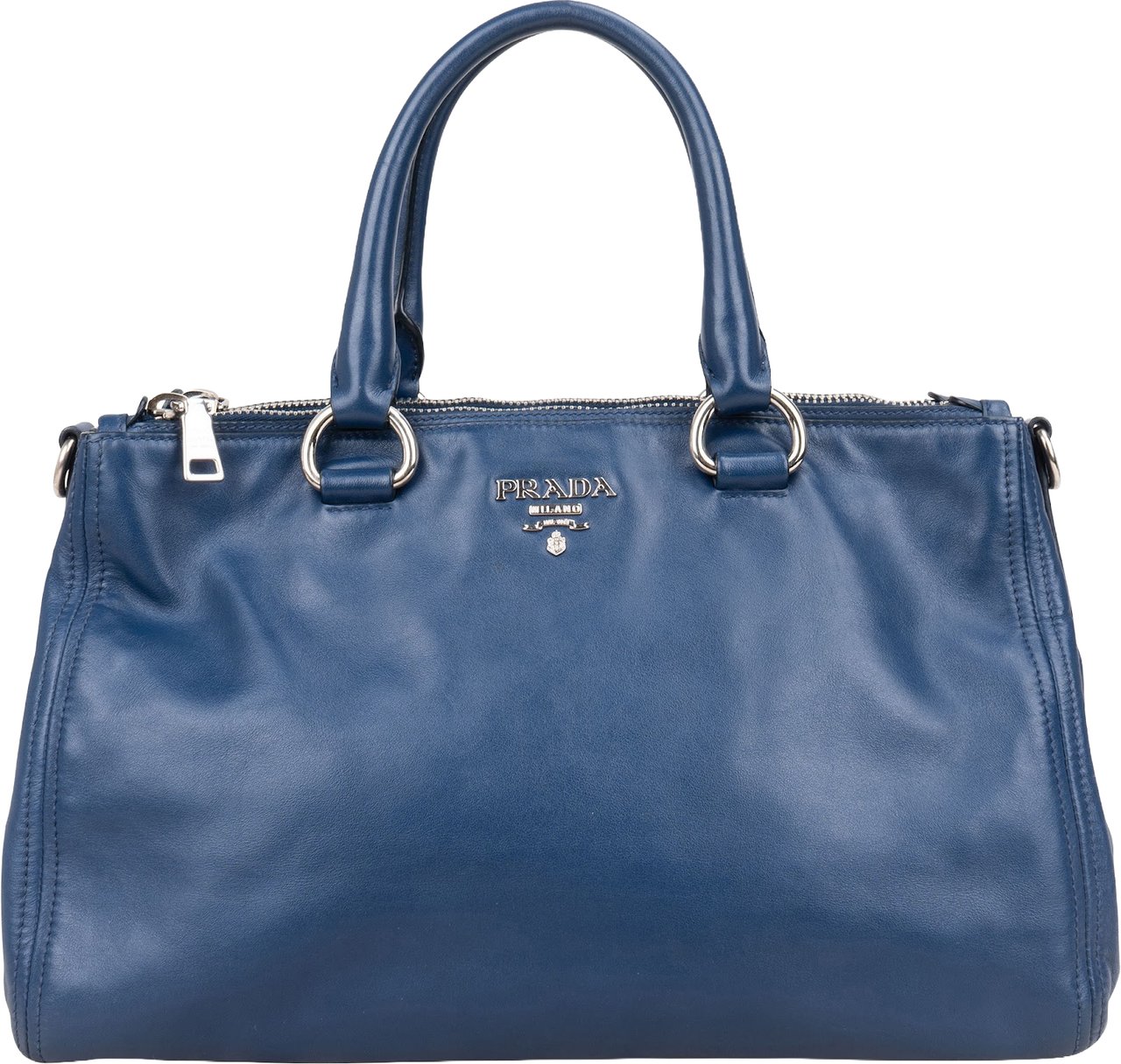 Prada Vitello Soft Leather Galleria Handbag Blauw