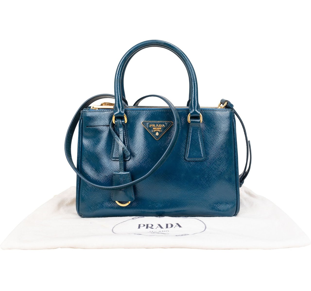 Prada Saffiano Vernice Galleria Handbag Blauw