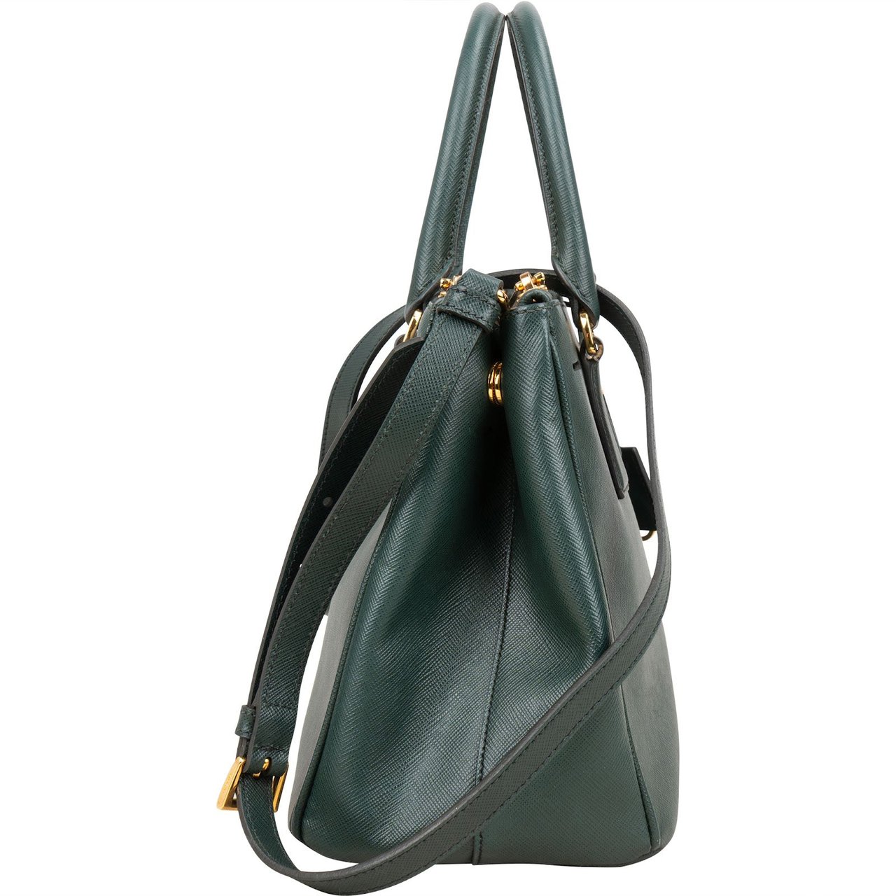 Prada Prada Green Saffiano Leather Galleria Handbag Donkergroen