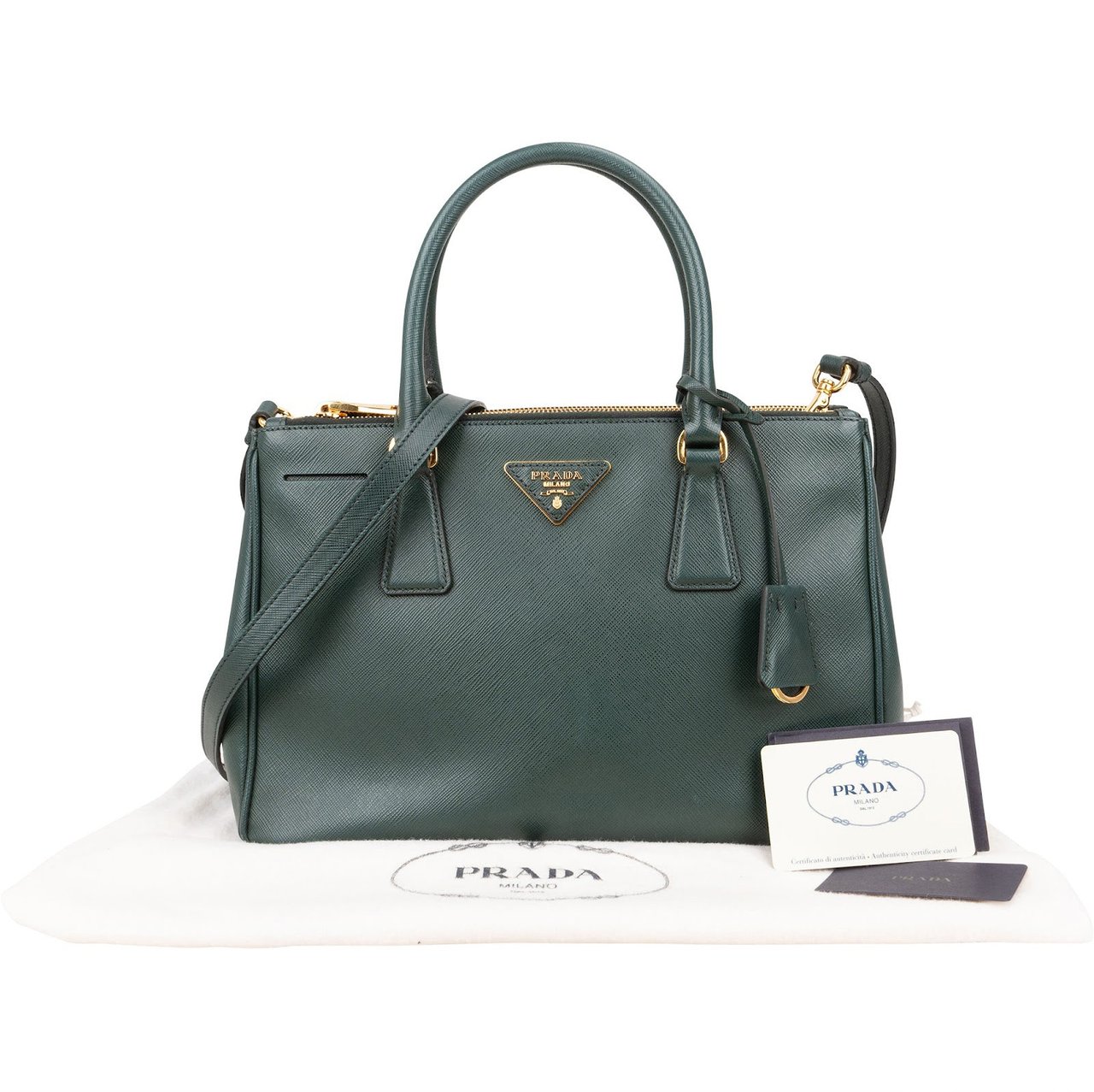 Prada Prada Green Saffiano Leather Galleria Handbag Donkergroen