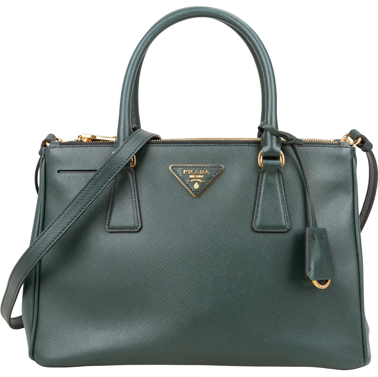 Prada Prada Green Saffiano Leather Galleria Handbag Donkergroen