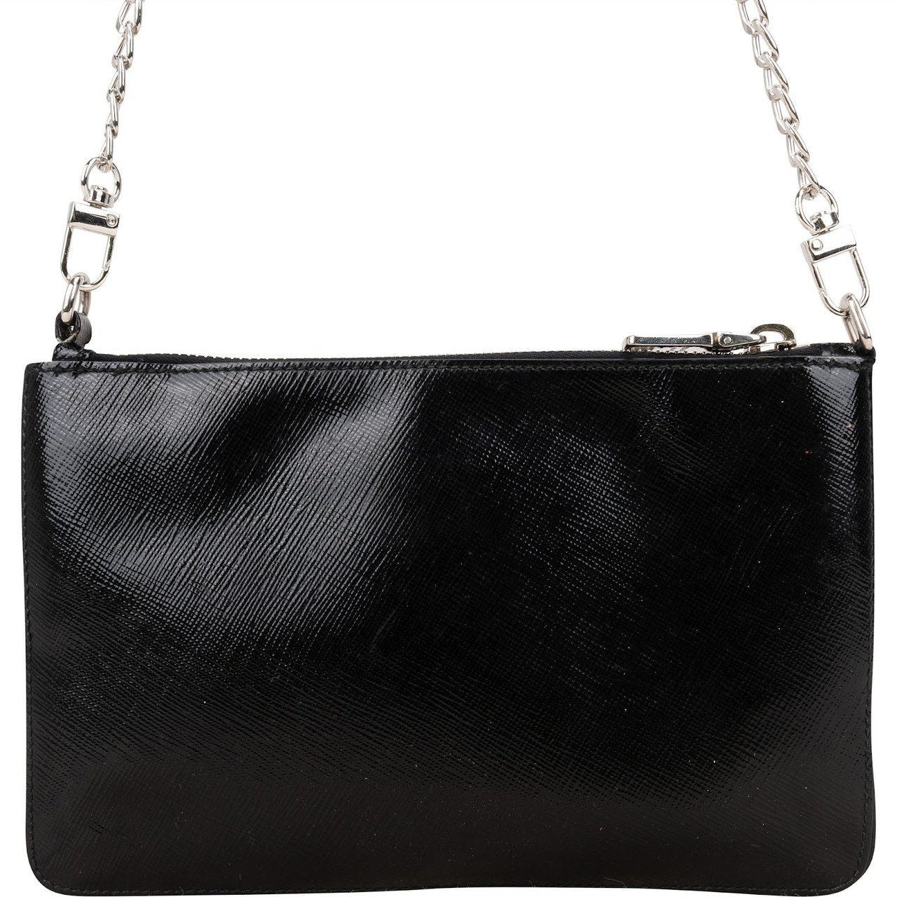 Prada Saffiano Patent Leather Flower Shoulder Bag Zwart