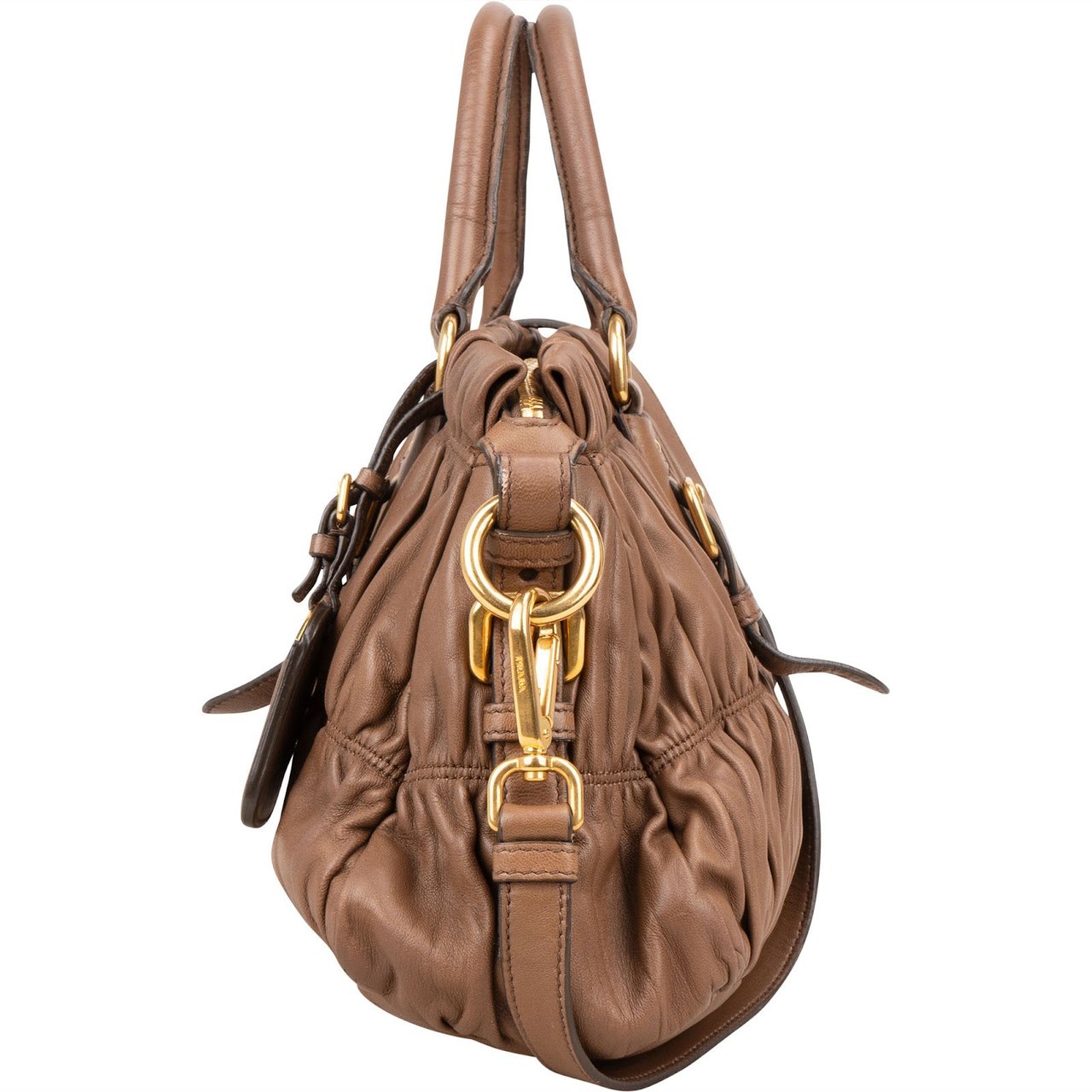 Prada Prada Quilted Nappa Leather Gaufre Satchel Handbag Bruin