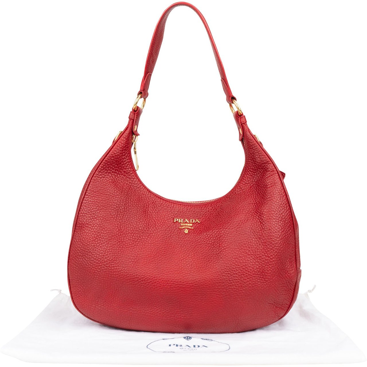 Prada Red Vitello Daino Leather Hobo Shoulder Bag Rood