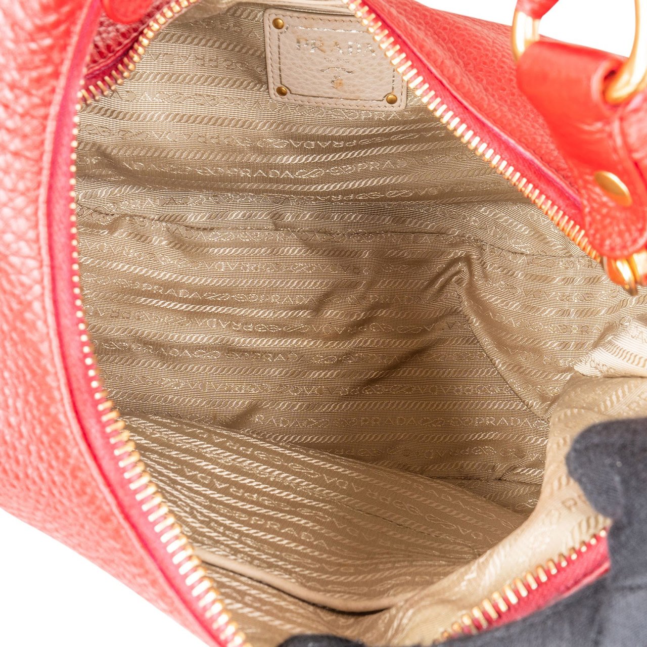 Prada Red Vitello Daino Leather Hobo Shoulder Bag Rood