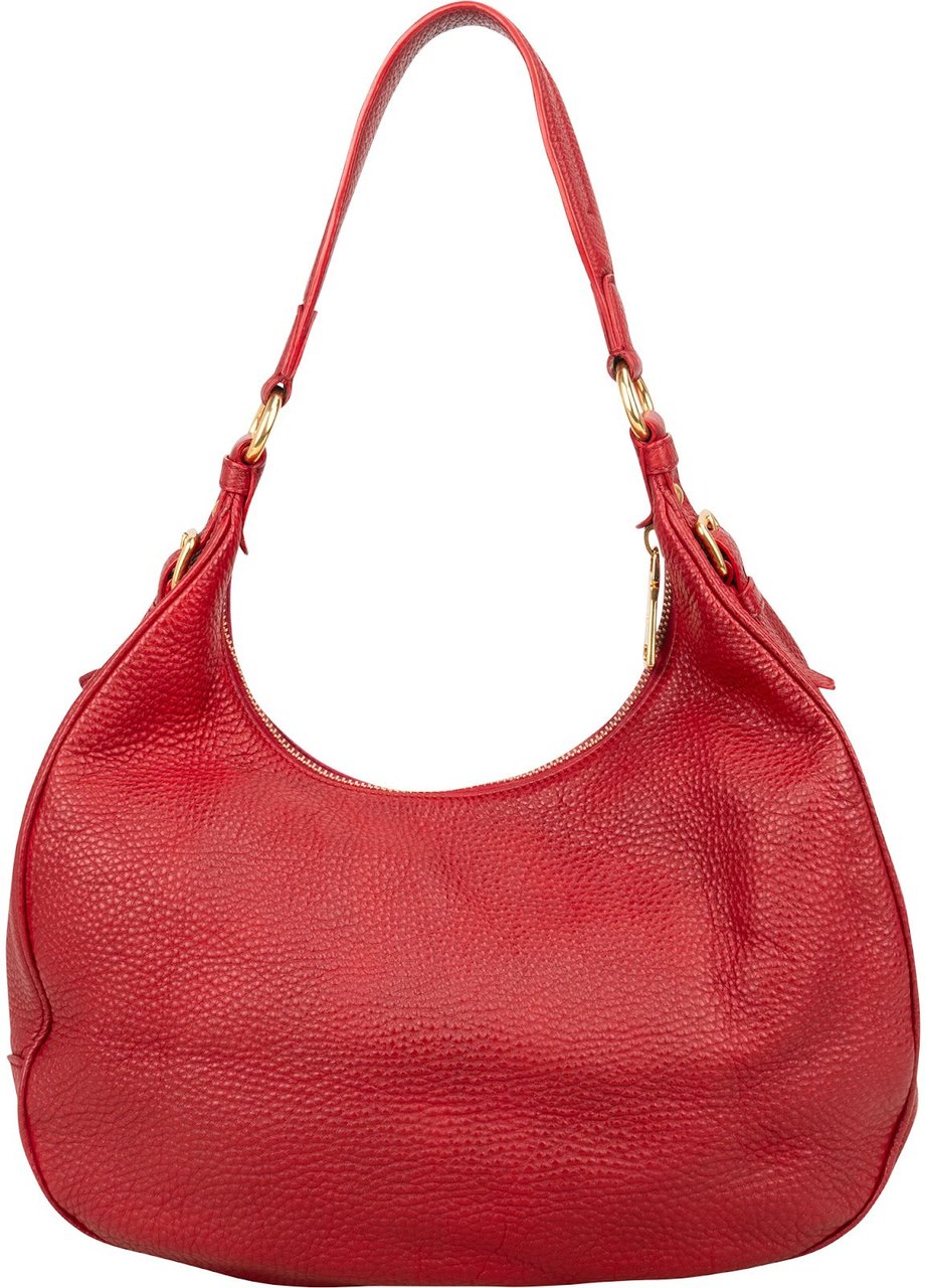 Prada Red Vitello Daino Leather Hobo Shoulder Bag Rood