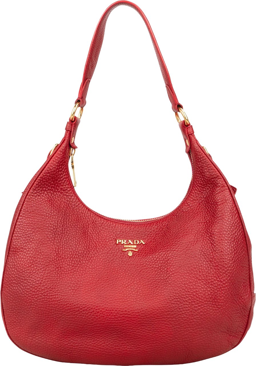 Prada Red Vitello Daino Leather Hobo Shoulder Bag Rood