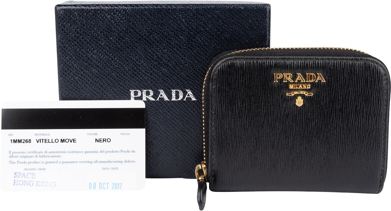 Prada Prada Saffiano Leather Zip Around Wallet Zwart