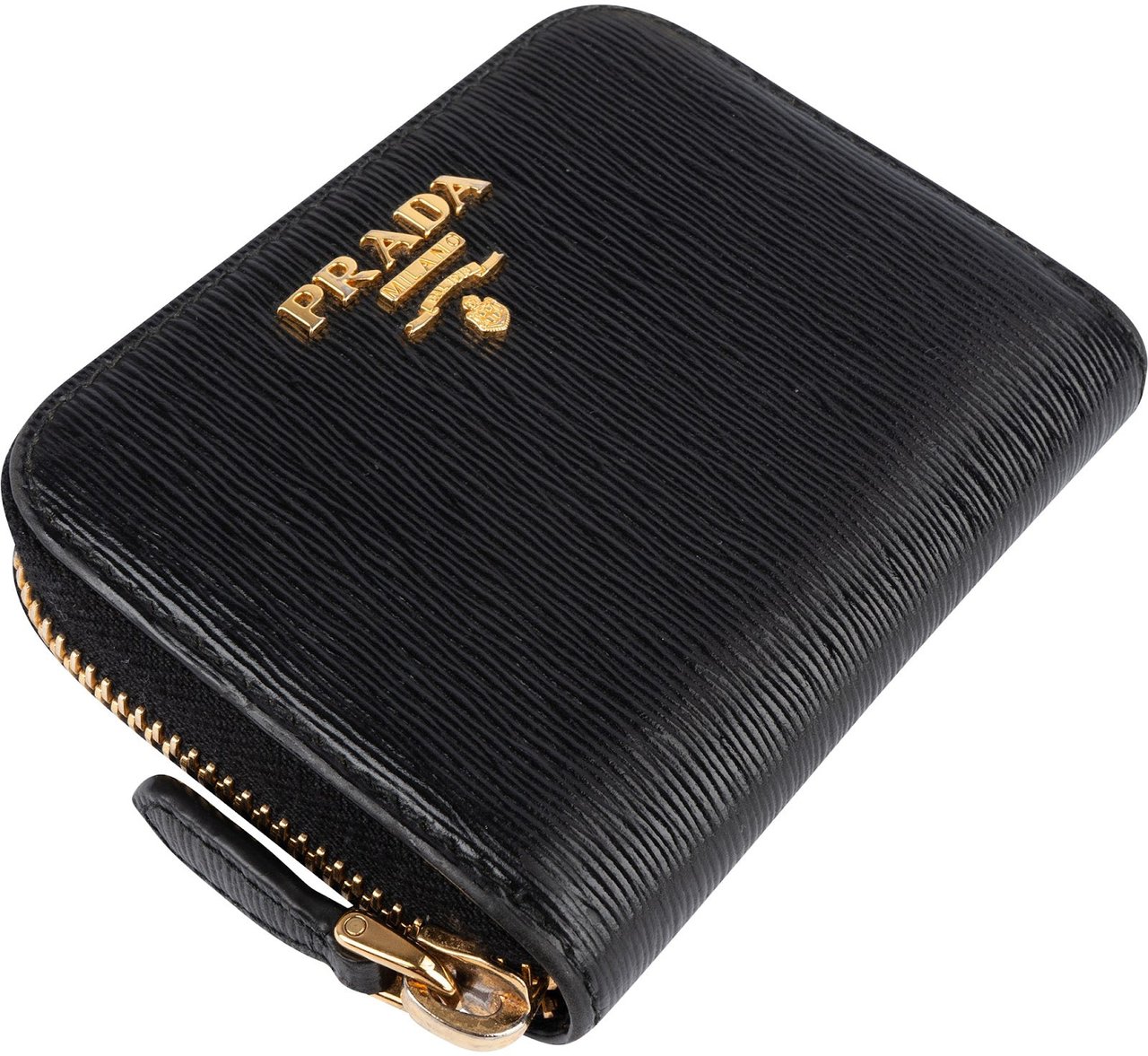 Prada Prada Saffiano Leather Zip Around Wallet Zwart