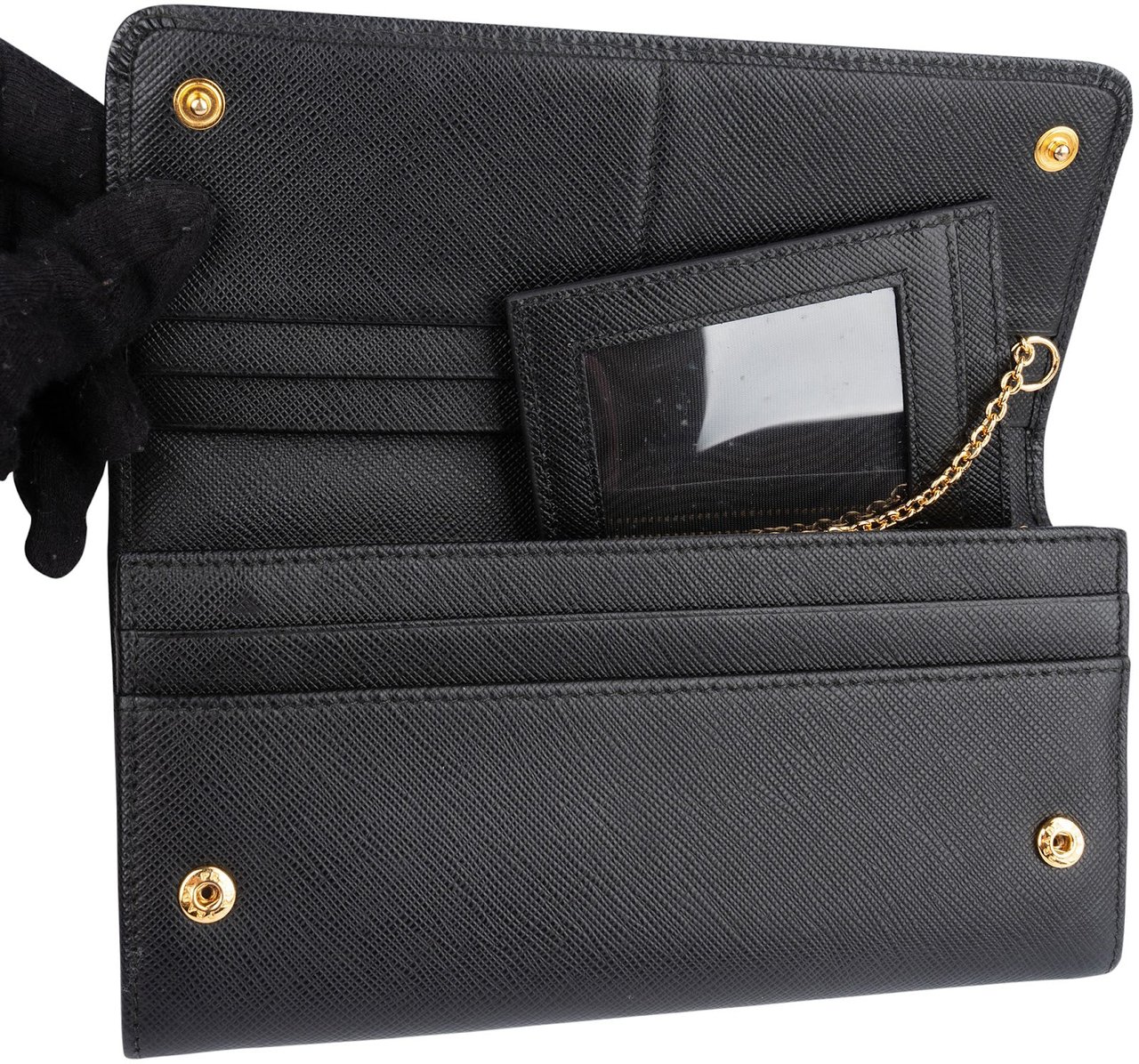 Prada Saffiano Leather Continental Wallet Zwart