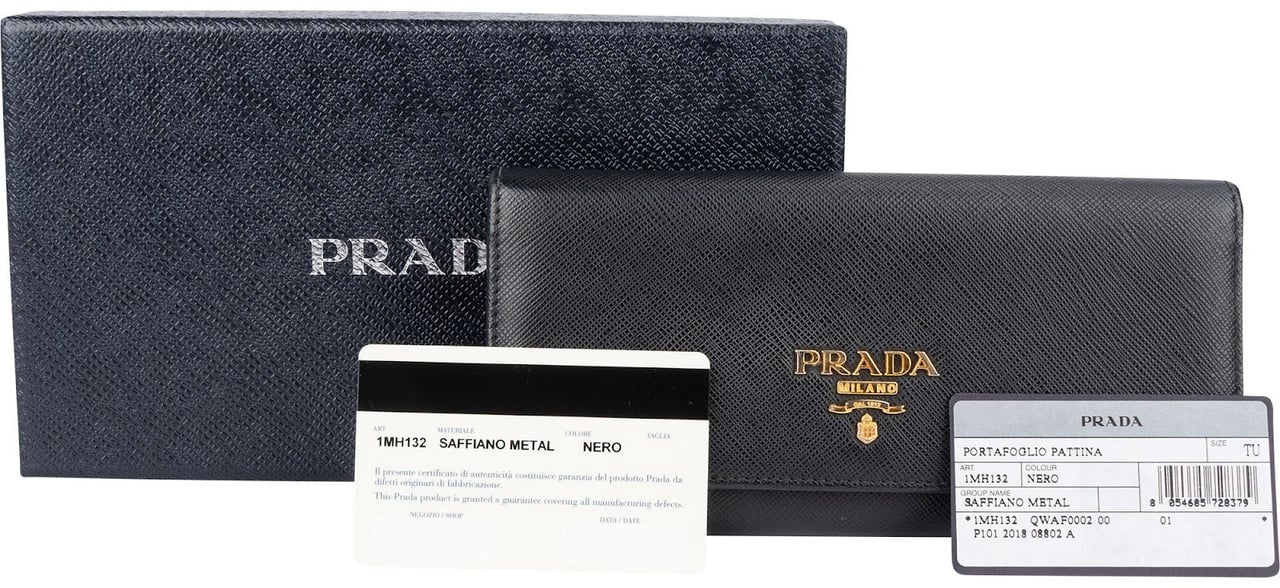 Prada Prada Saffiano Leather Continental Wallet Zwart