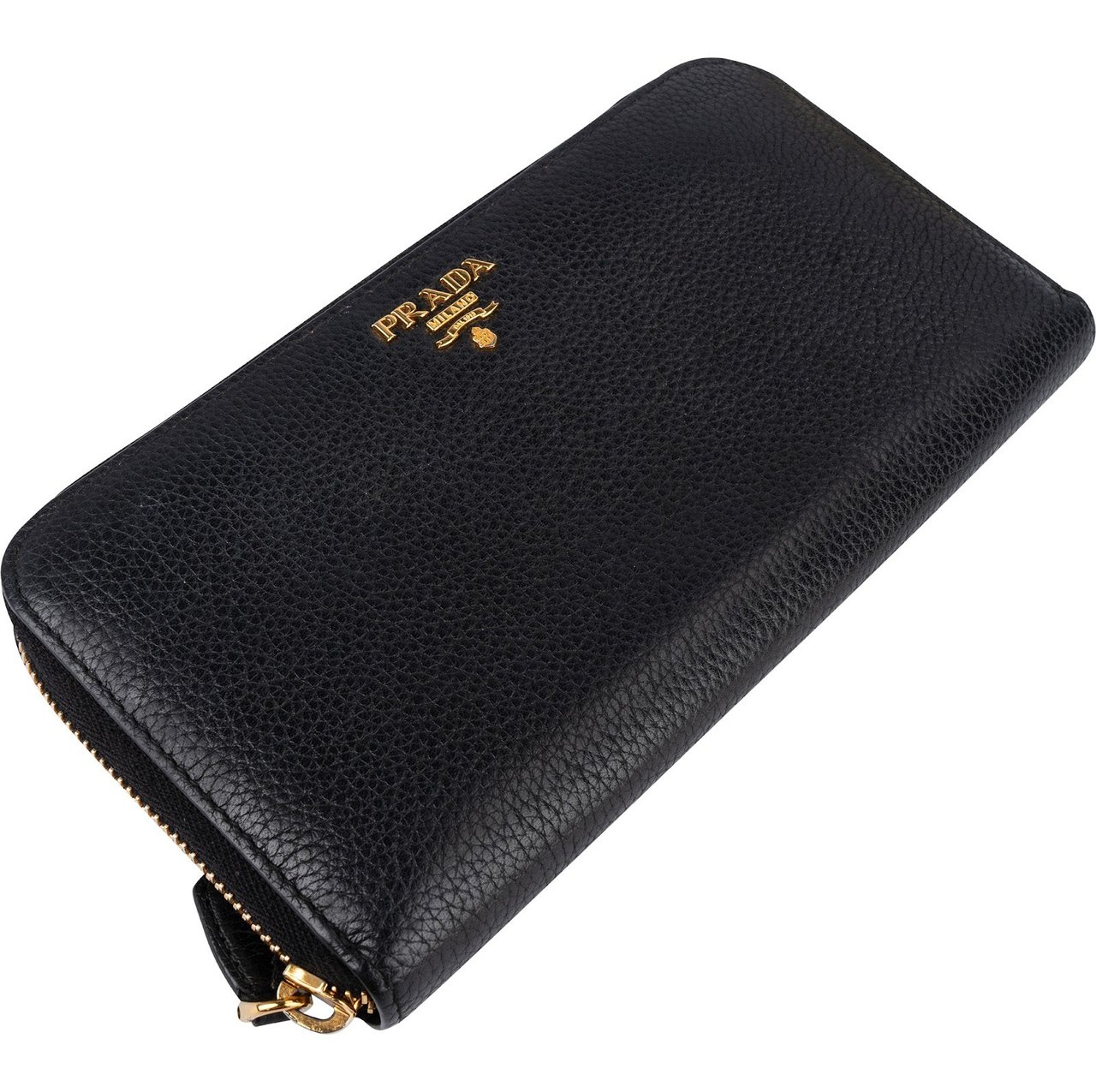Prada Vitello Grained Leather Large Zip Around Wallet 1ML506 Zwart