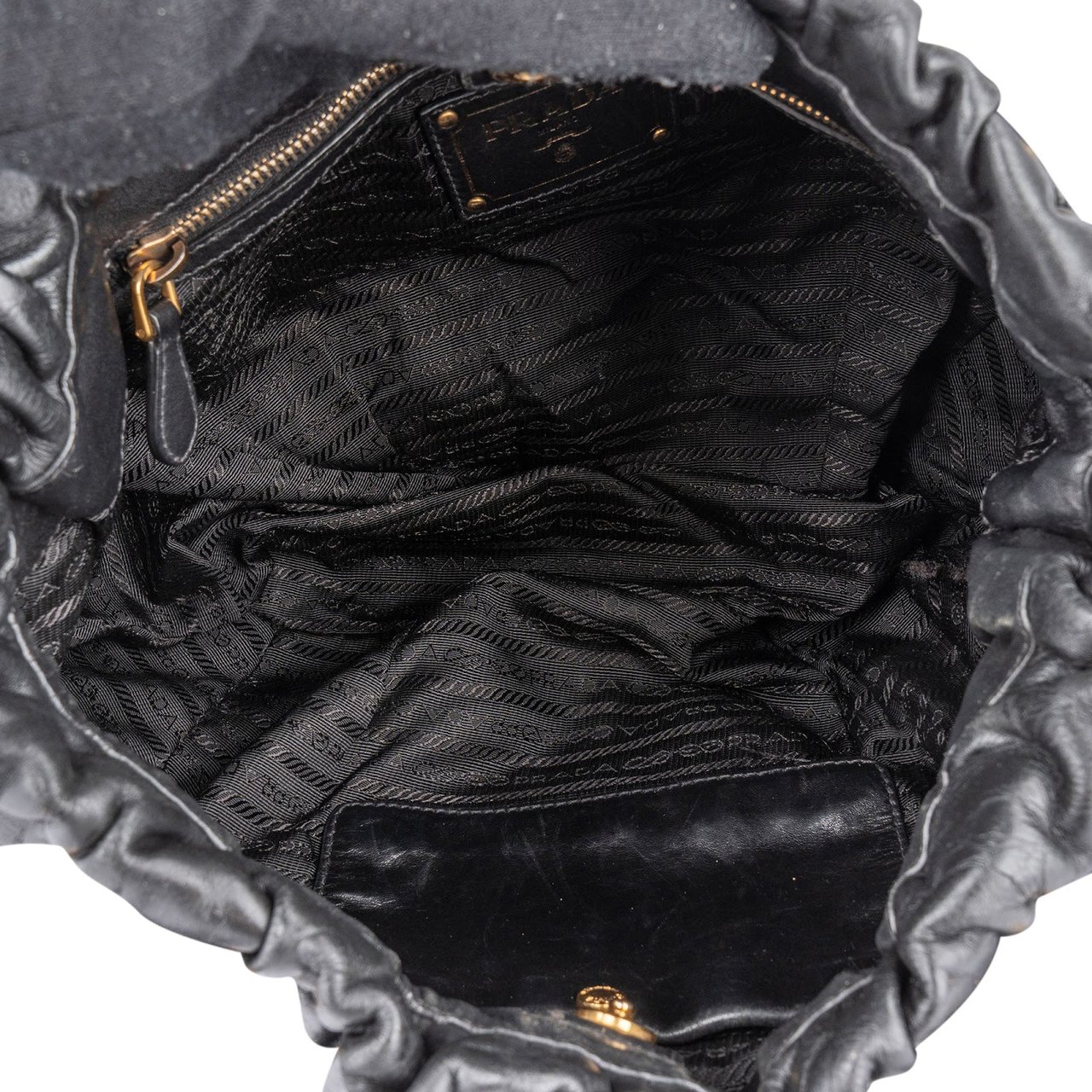 Prada Prada Classic Leather Gaufre Satchel Handbag Zwart