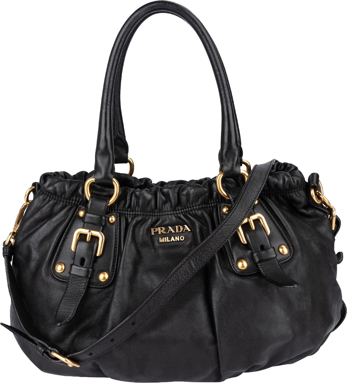 Prada Prada Classic Leather Gaufre Satchel Handbag Zwart