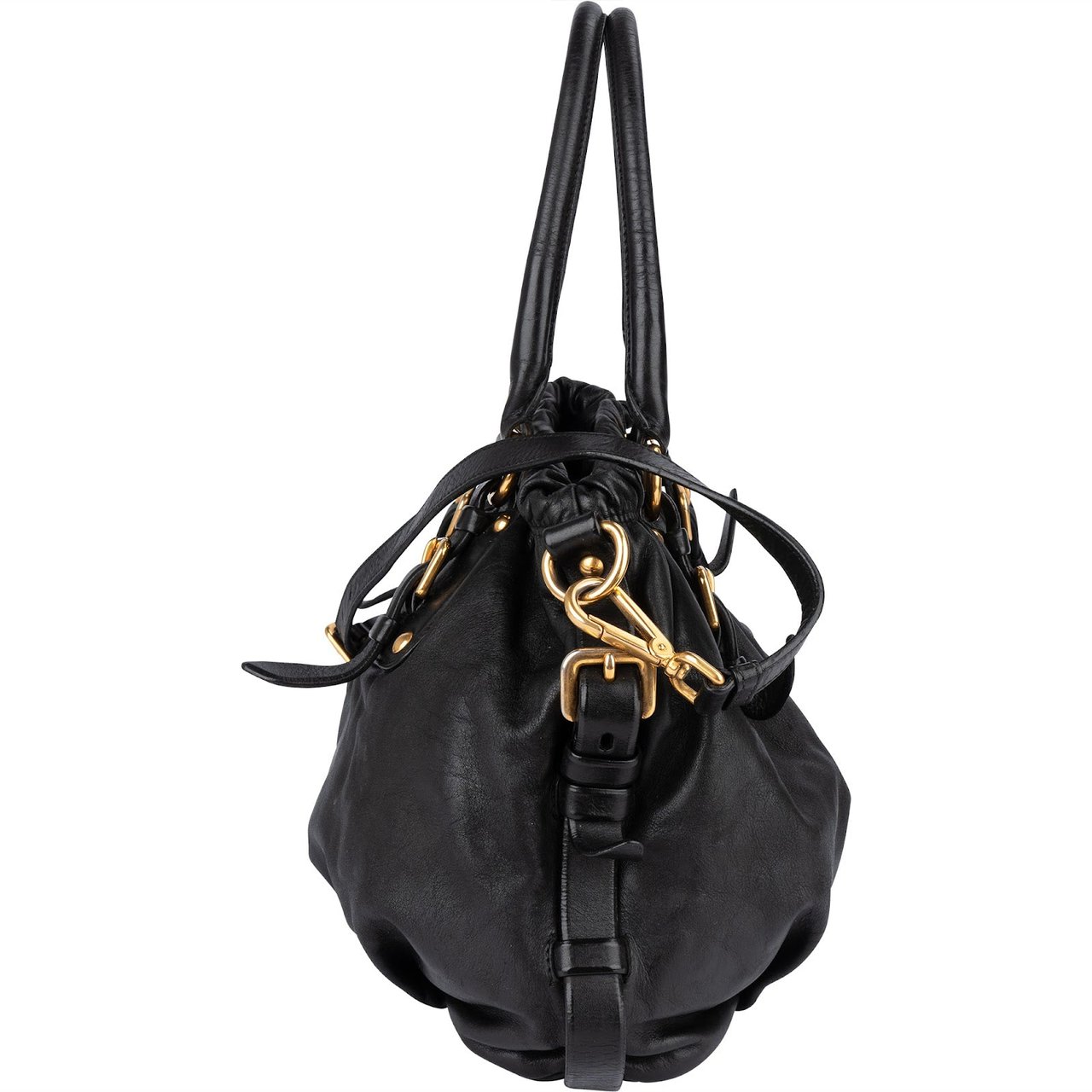 Prada Prada Classic Leather Gaufre Satchel Handbag Zwart