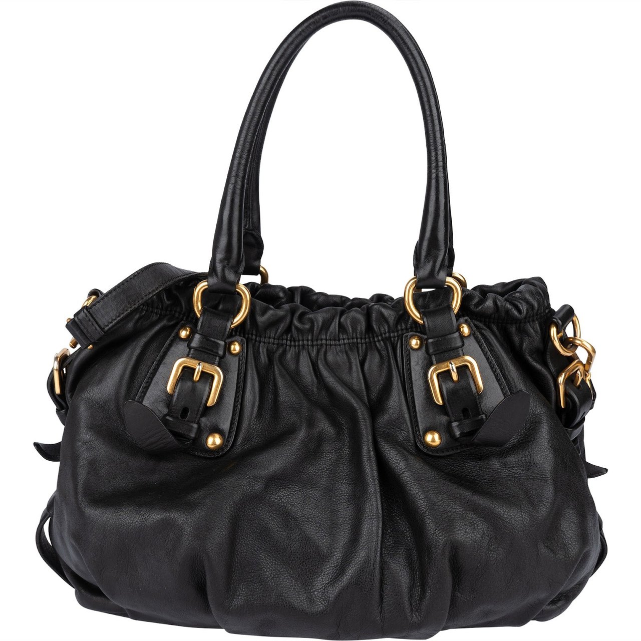 Prada Prada Classic Leather Gaufre Satchel Handbag Zwart