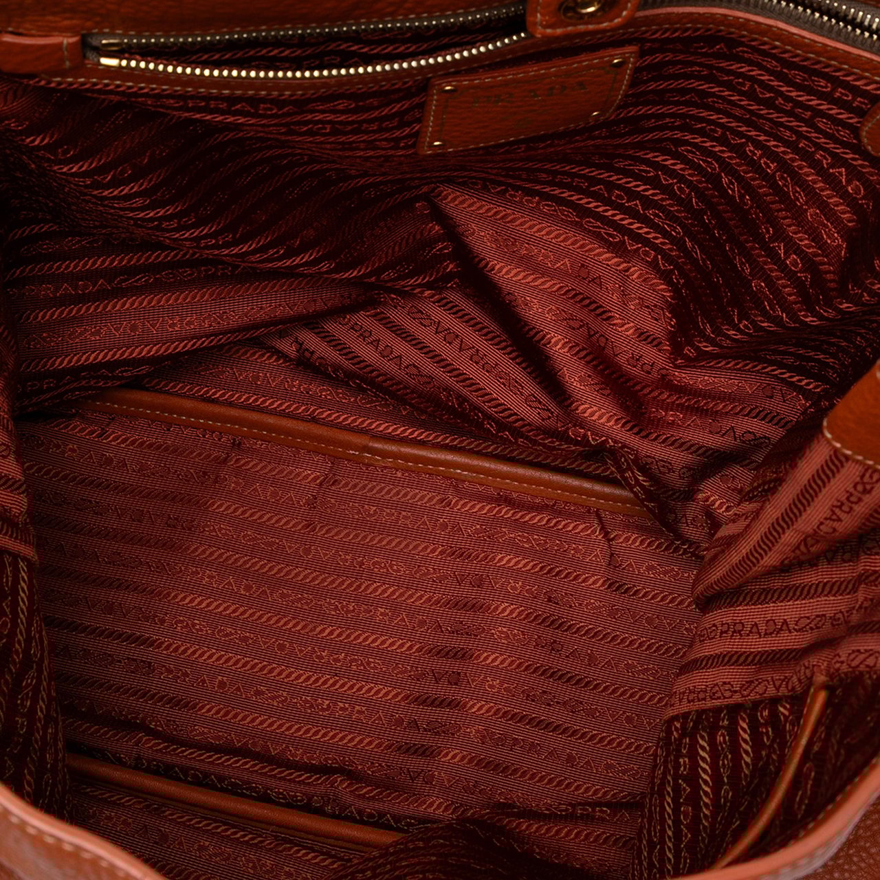 Prada Vitello Daino Side Zip Tote Bruin