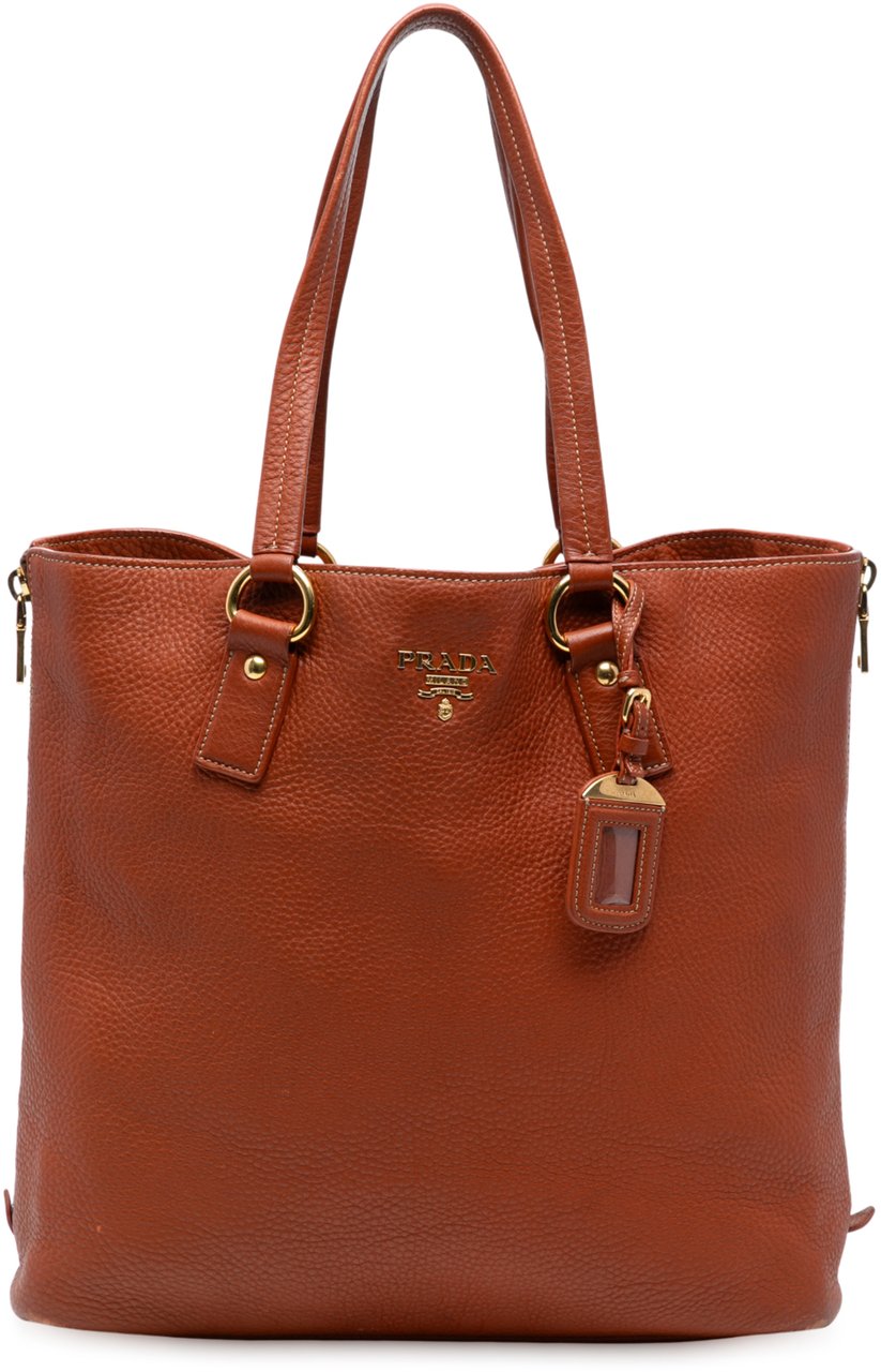 Prada Vitello Daino Side Zip Tote Bruin