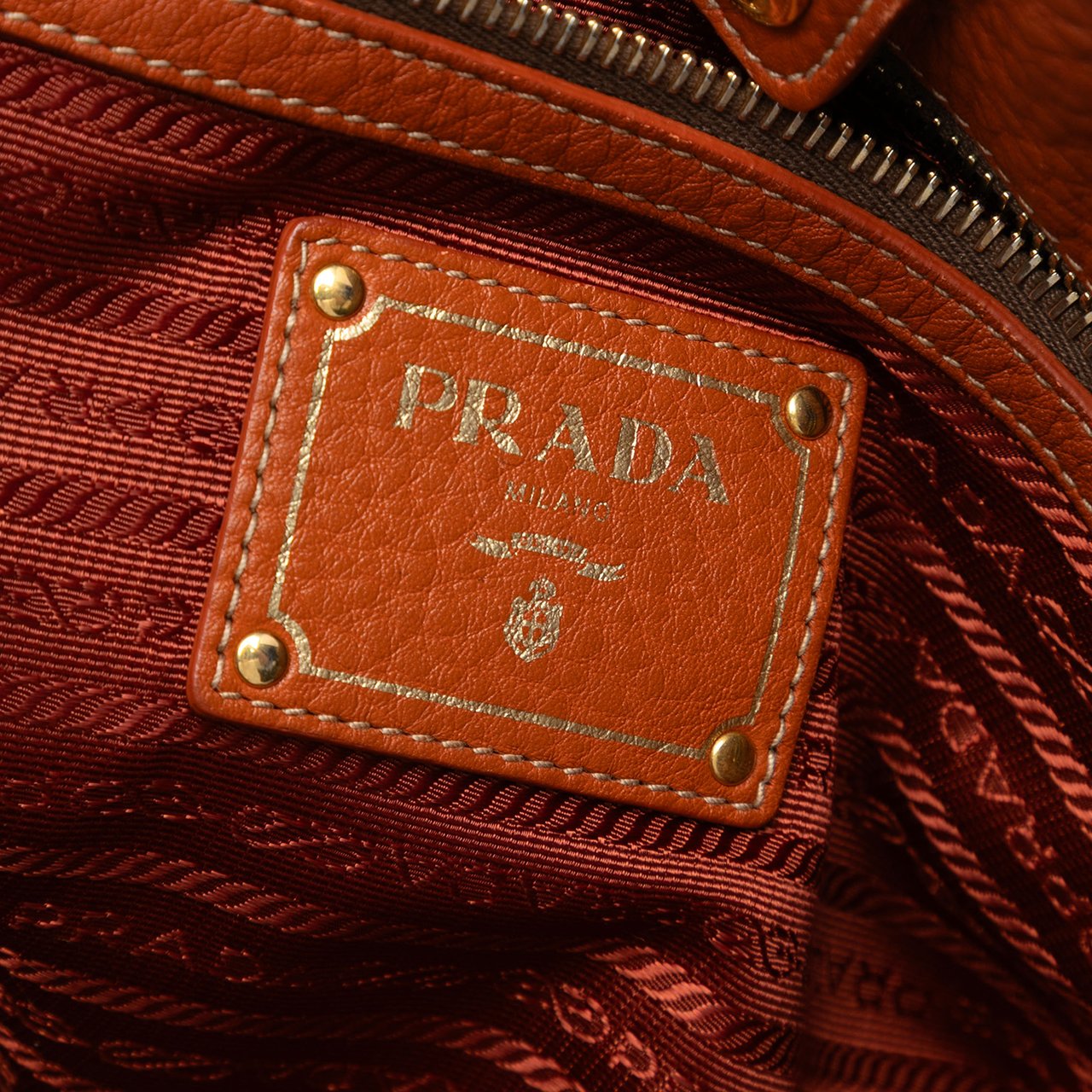 Prada Vitello Daino Side Zip Tote Bruin