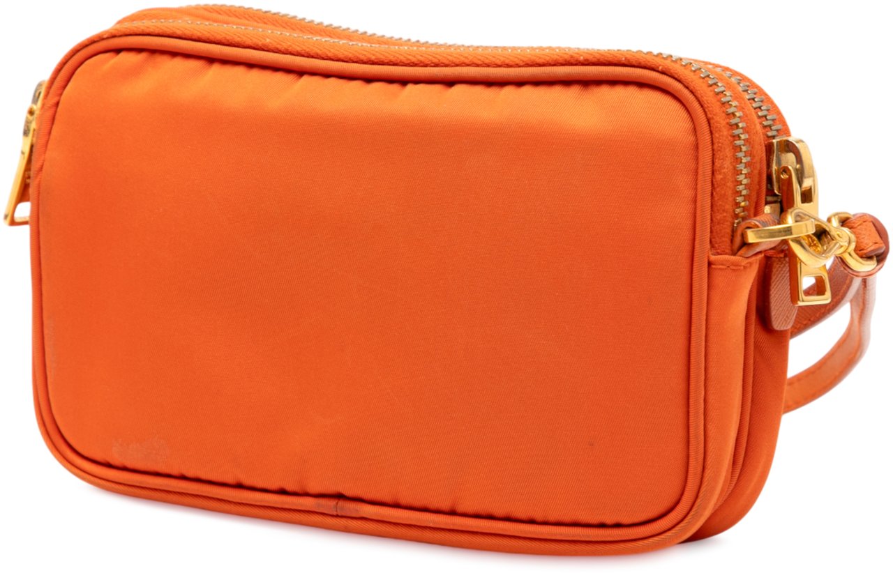 Prada Mini Tessuto Double Zip Camera Bag Oranje