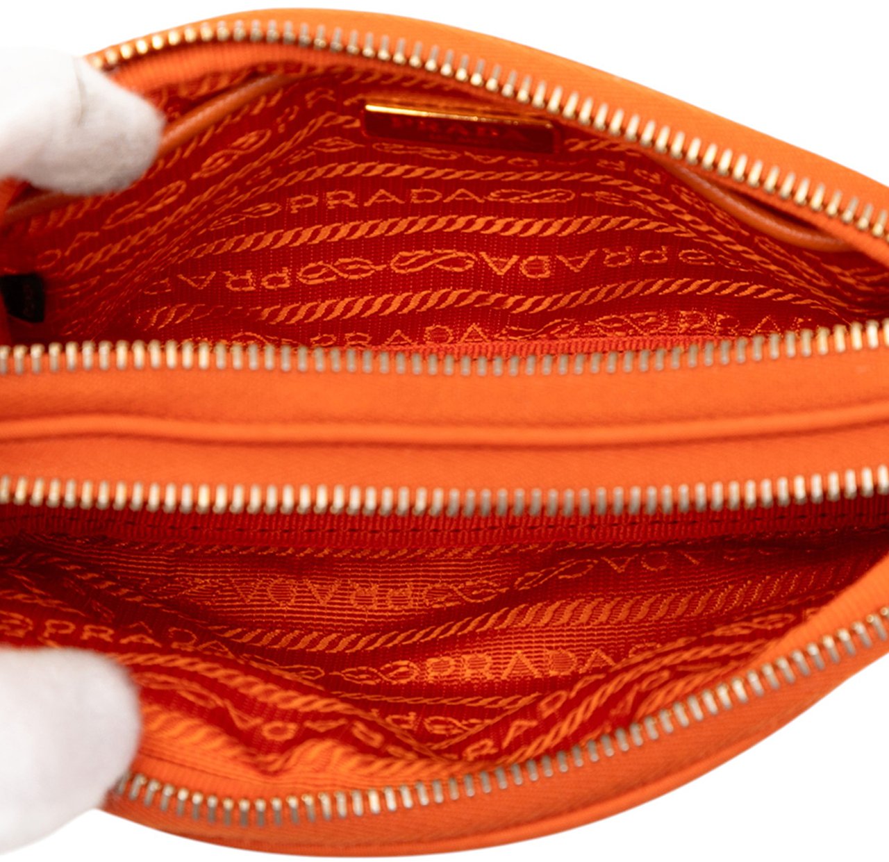 Prada Mini Tessuto Double Zip Camera Bag Oranje