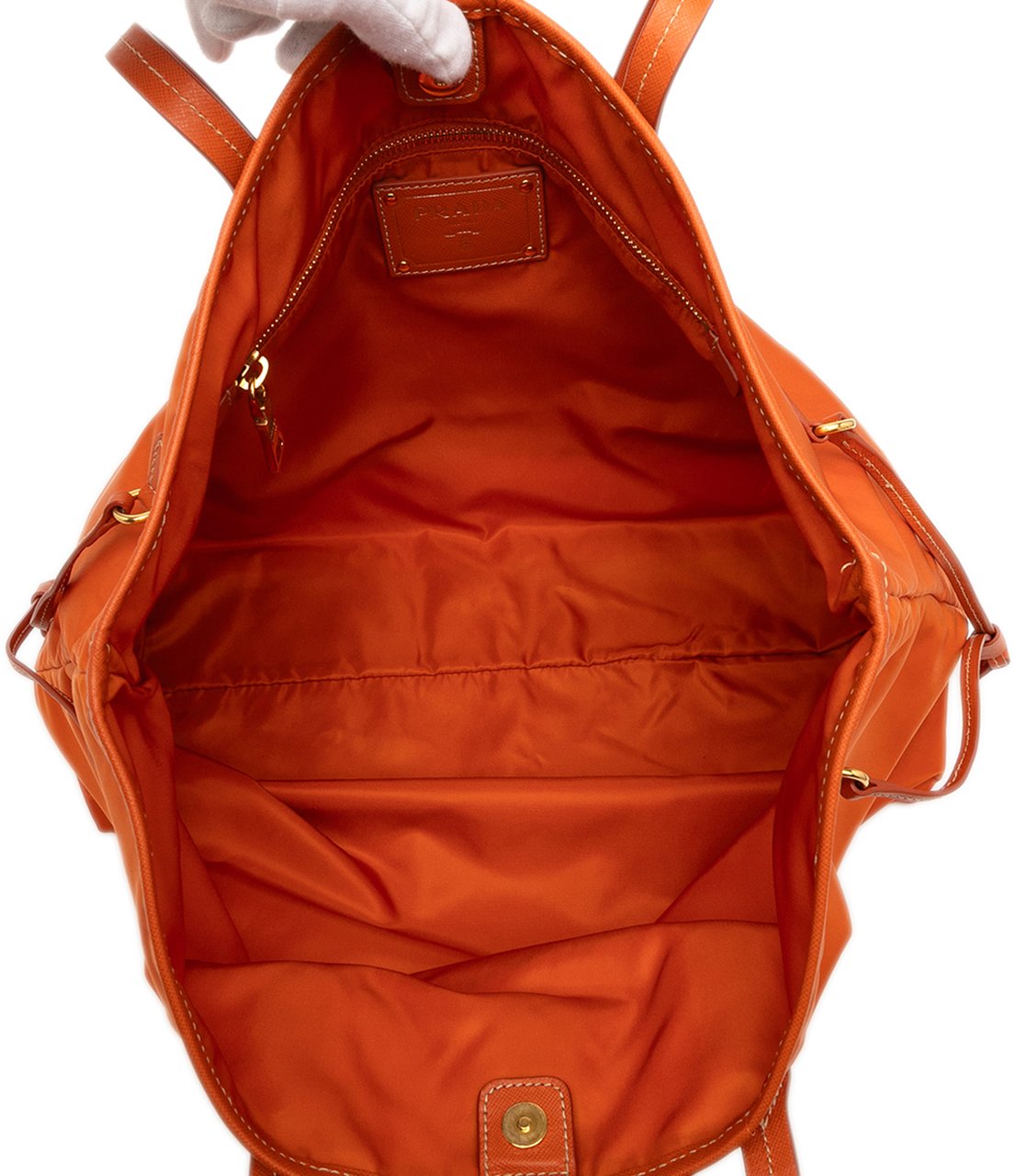 Prada Saffiano Trimmed Tessuto Open Convertible Tote Oranje