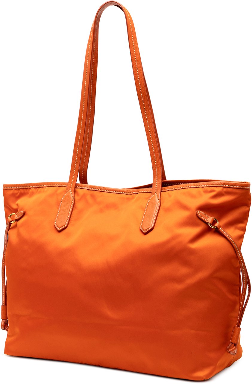 Prada Saffiano Trimmed Tessuto Open Convertible Tote Oranje