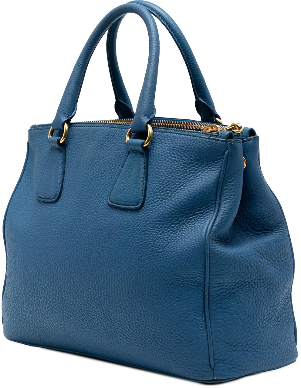 Prada Vitello Daino Double Zip Convertible Tote Blauw