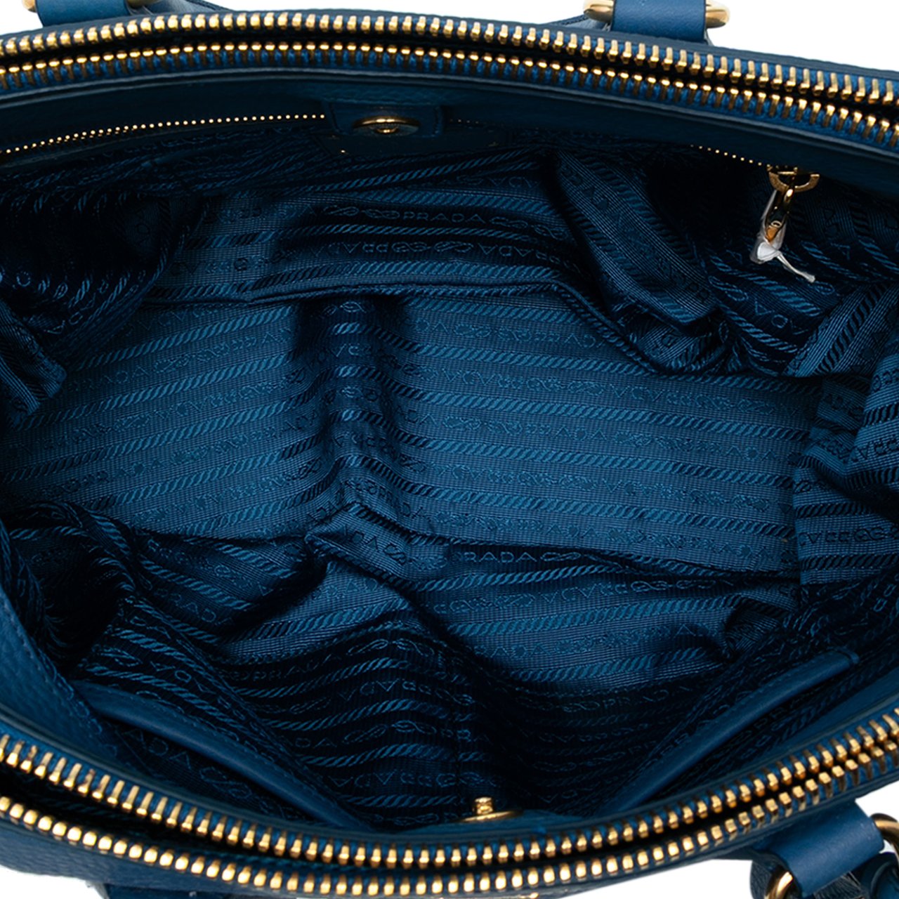 Prada Vitello Daino Double Zip Convertible Tote Blauw