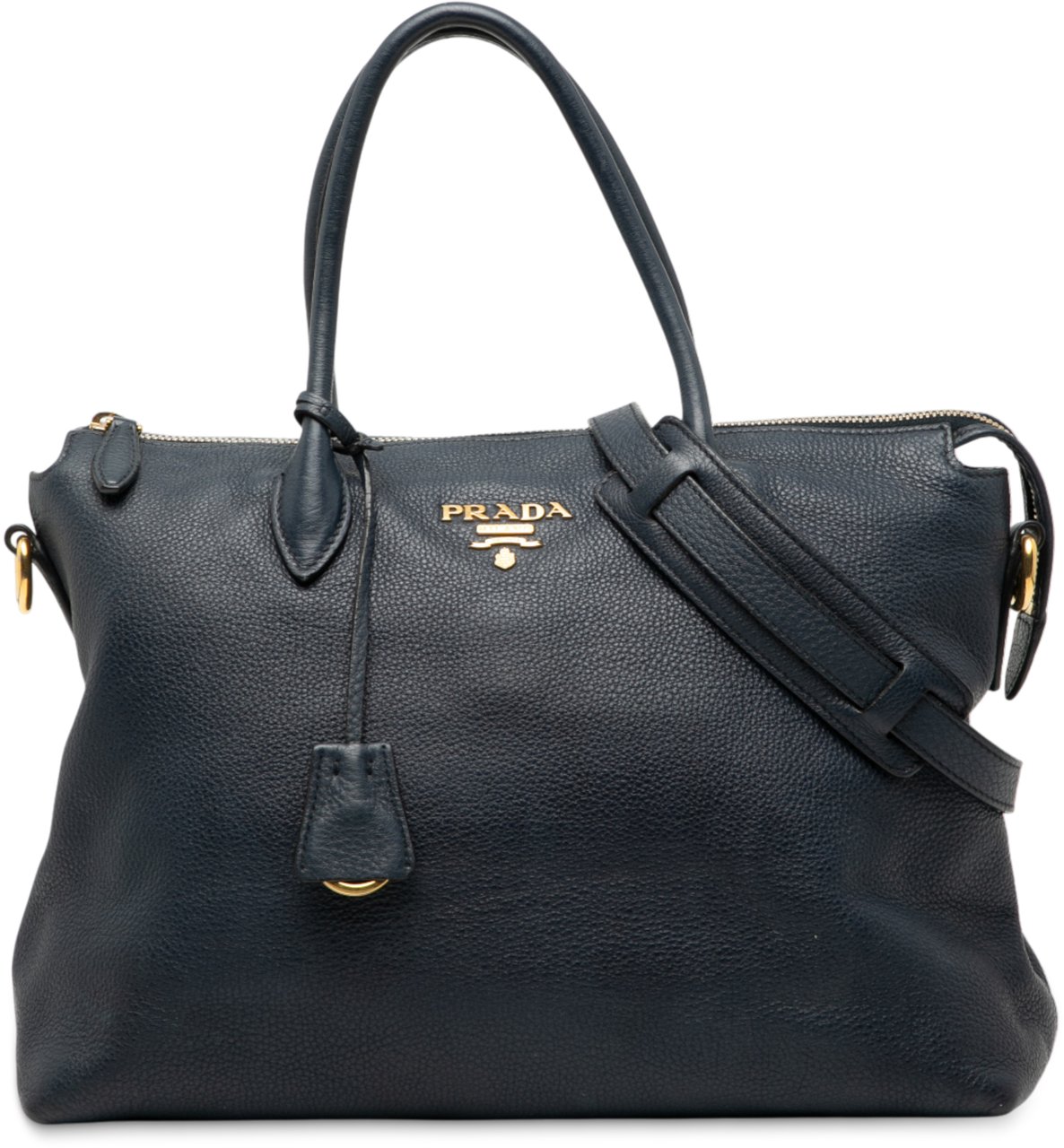 Prada Vitello Daino Zip Top Satchel Blauw