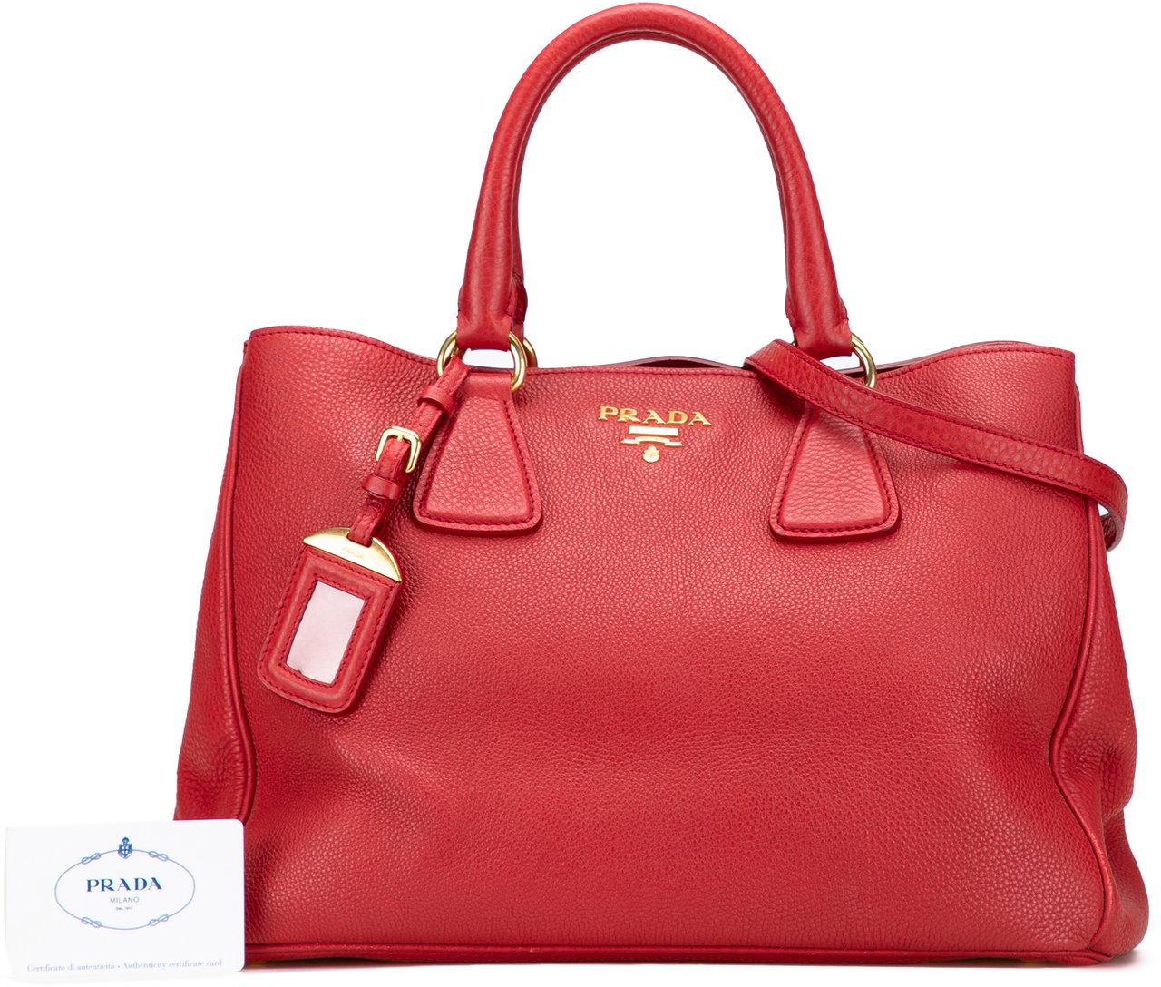 Prada Vitello Daino Open Convertible Tote Rood