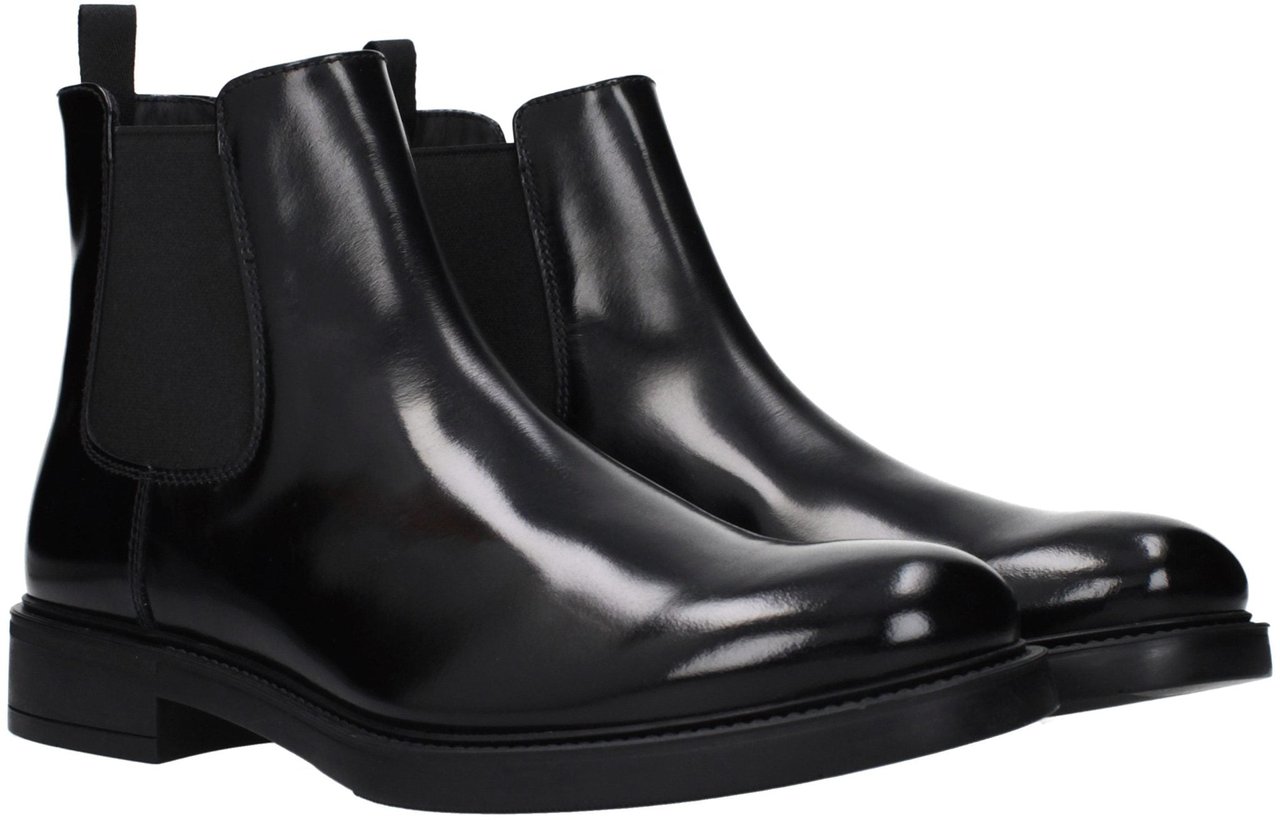 Prada Prada Black Leather Ankle Boots Zwart
