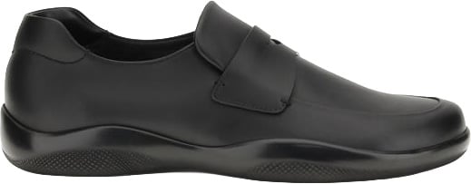 Prada Black Calf Leather Bos Taurus Slip-On Loafers Zwart