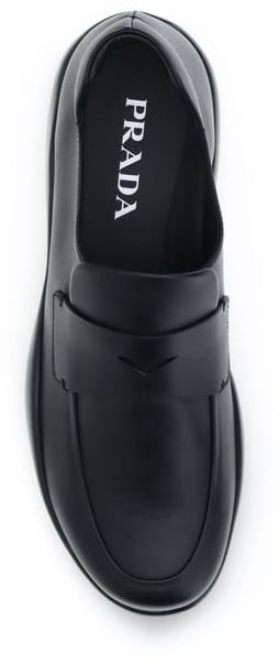 Prada Black Calf Leather Bos Taurus Slip-On Loafers Zwart