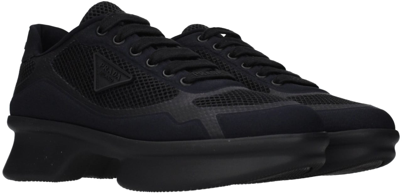 Prada Black Fabric Low Top Sneakers Zwart